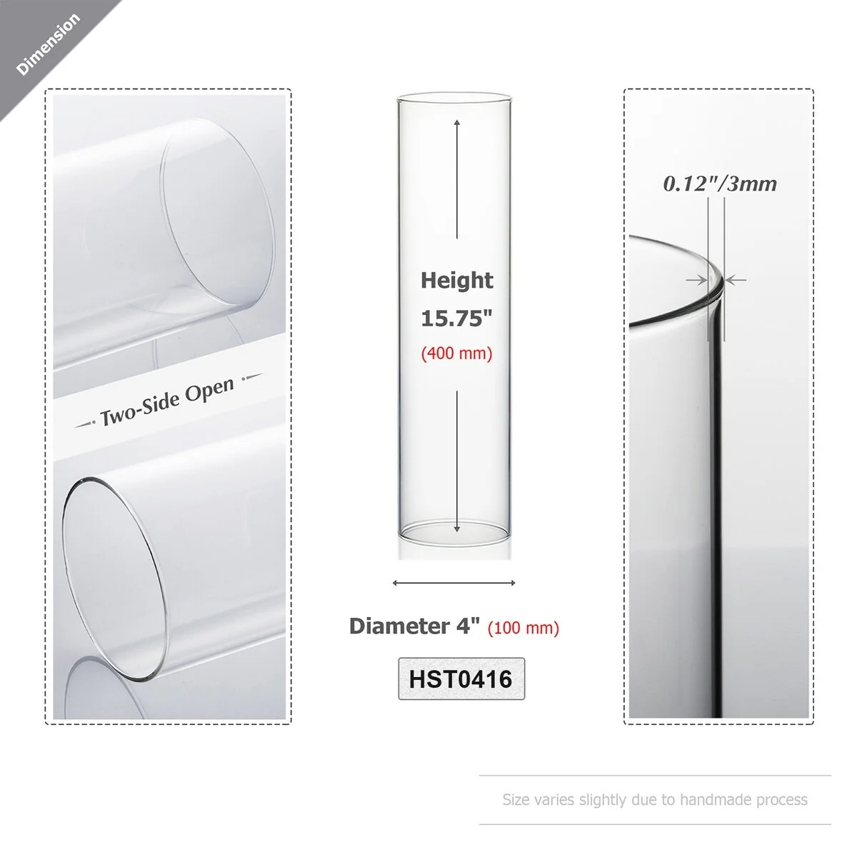 Clear Glass Cylinder Hurricane Chimney Tube, Candle Cover - 1 Piece