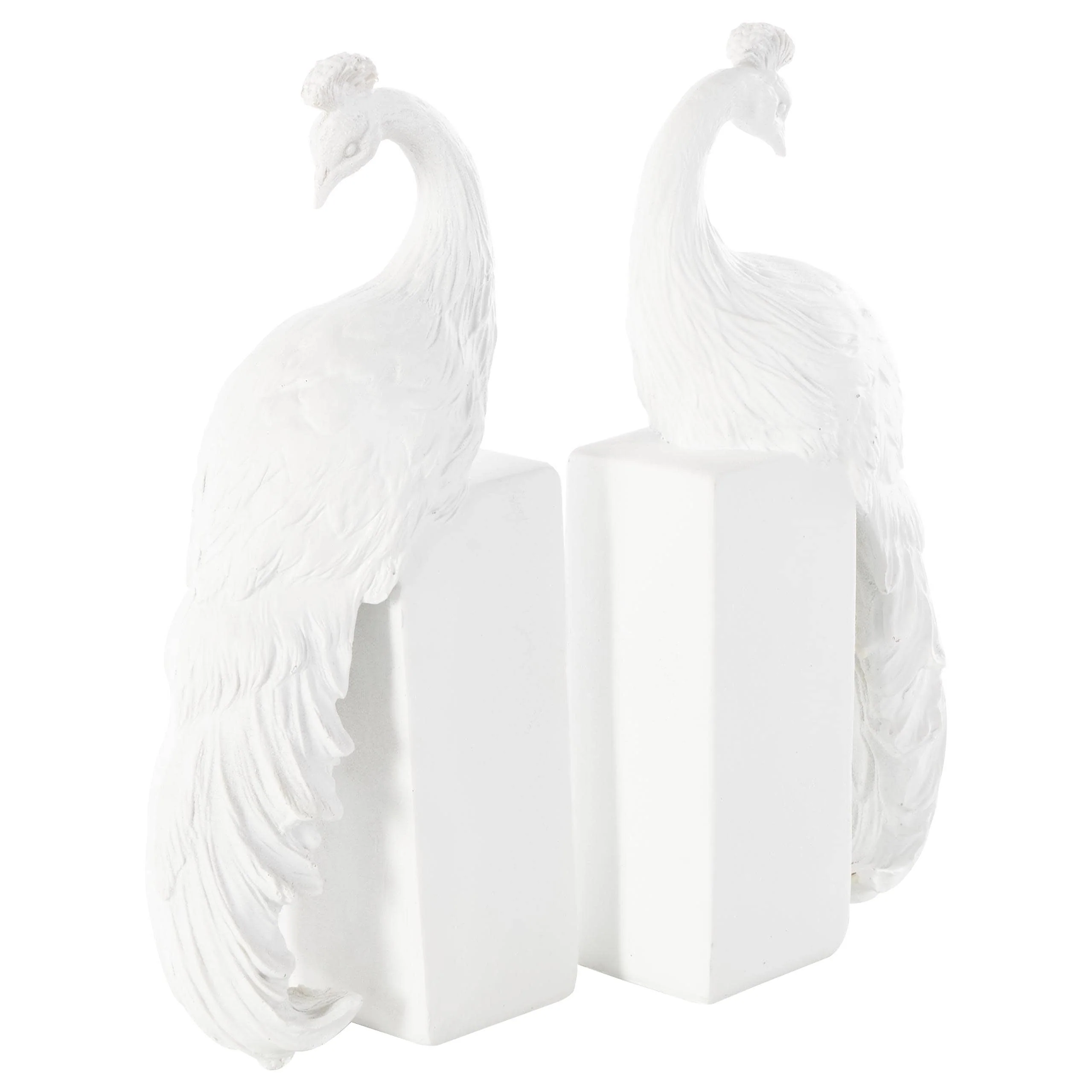 Resin Peacock Textured Decorative Bookends with Tall Block Bases - Set of 2 White - Roche River Decor