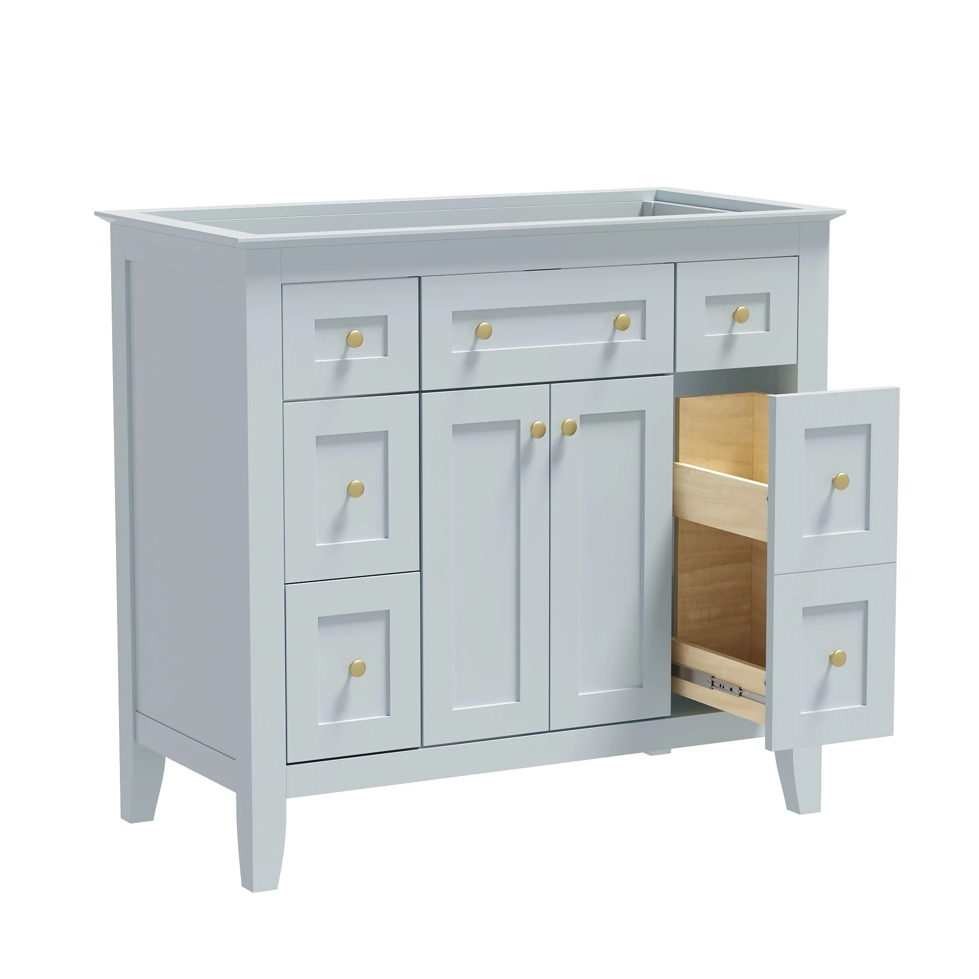 Modern Freestanding Single Bathroom Cabinet with 6 Drawers 2 Cabinets