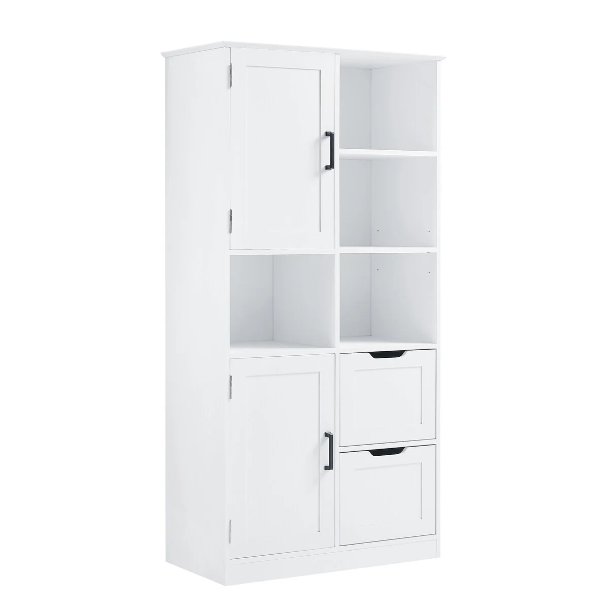 Bathroom Storage Cabinet with Doors and Drawers, Open Shelve, Adjustable Shelf
