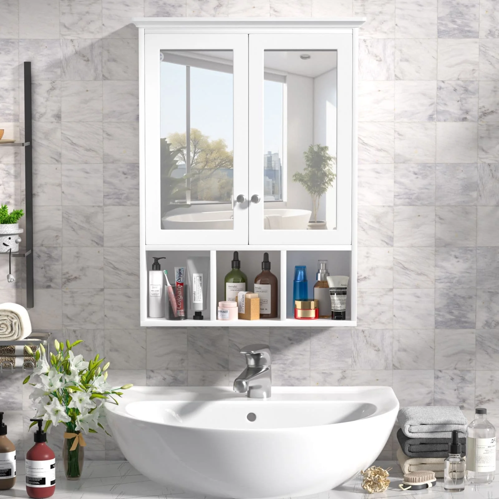 VEIKOUS Oversized Bathroom Medicine Cabinet Wall Mounted Storage with Mirrors