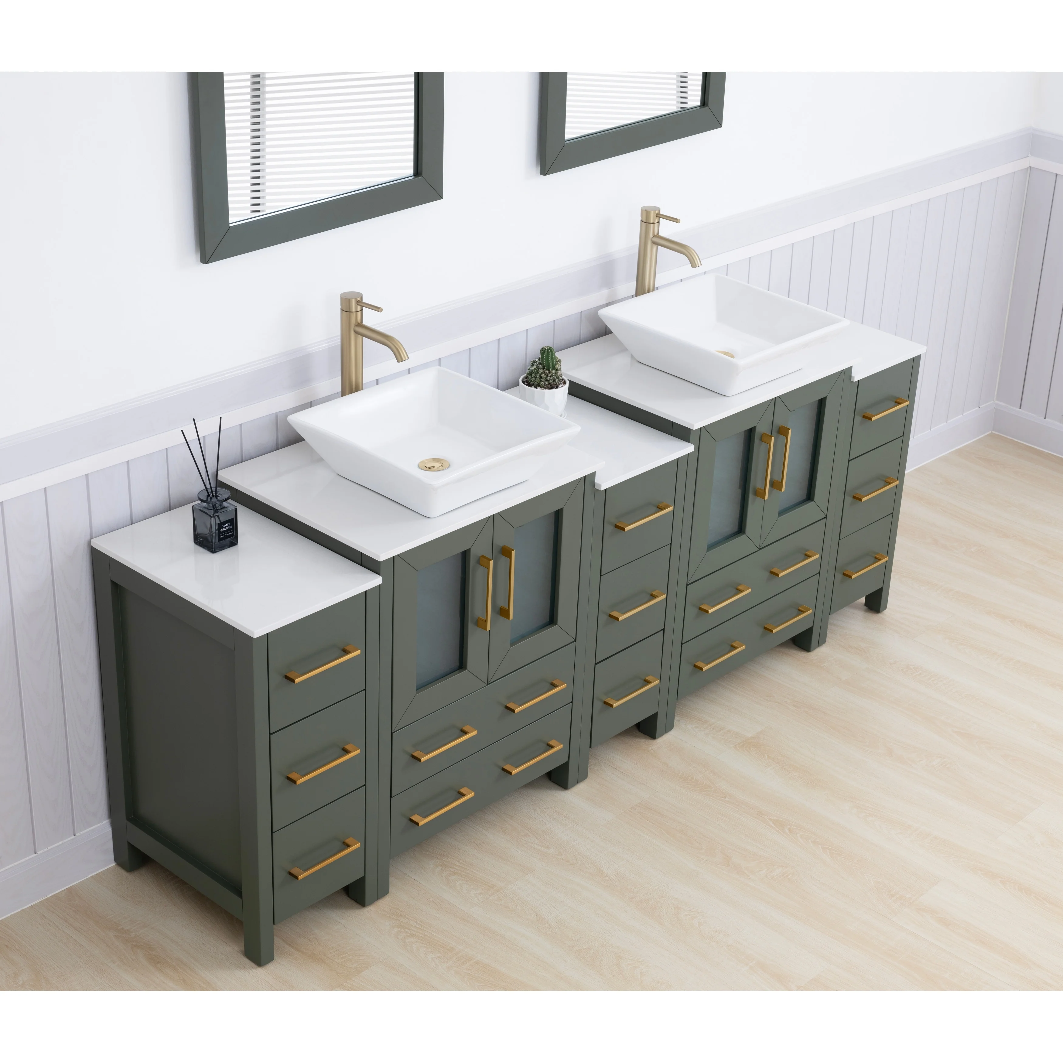 Vanity Art 84-Inch Double Sink Bathroom Vanity Set with Engineered Marble Top and Free Mirror - 84 W X 18.5 D X 31.1 H