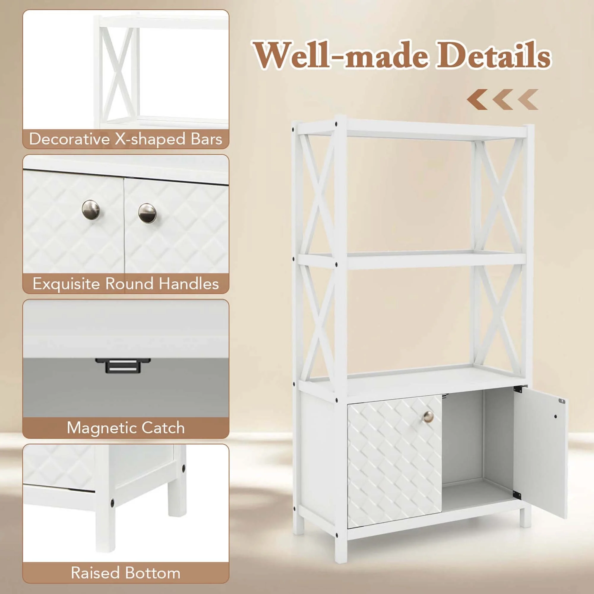 Costway Bathroom Storage Cabinet with Open Shelves & Double Doors - See Details
