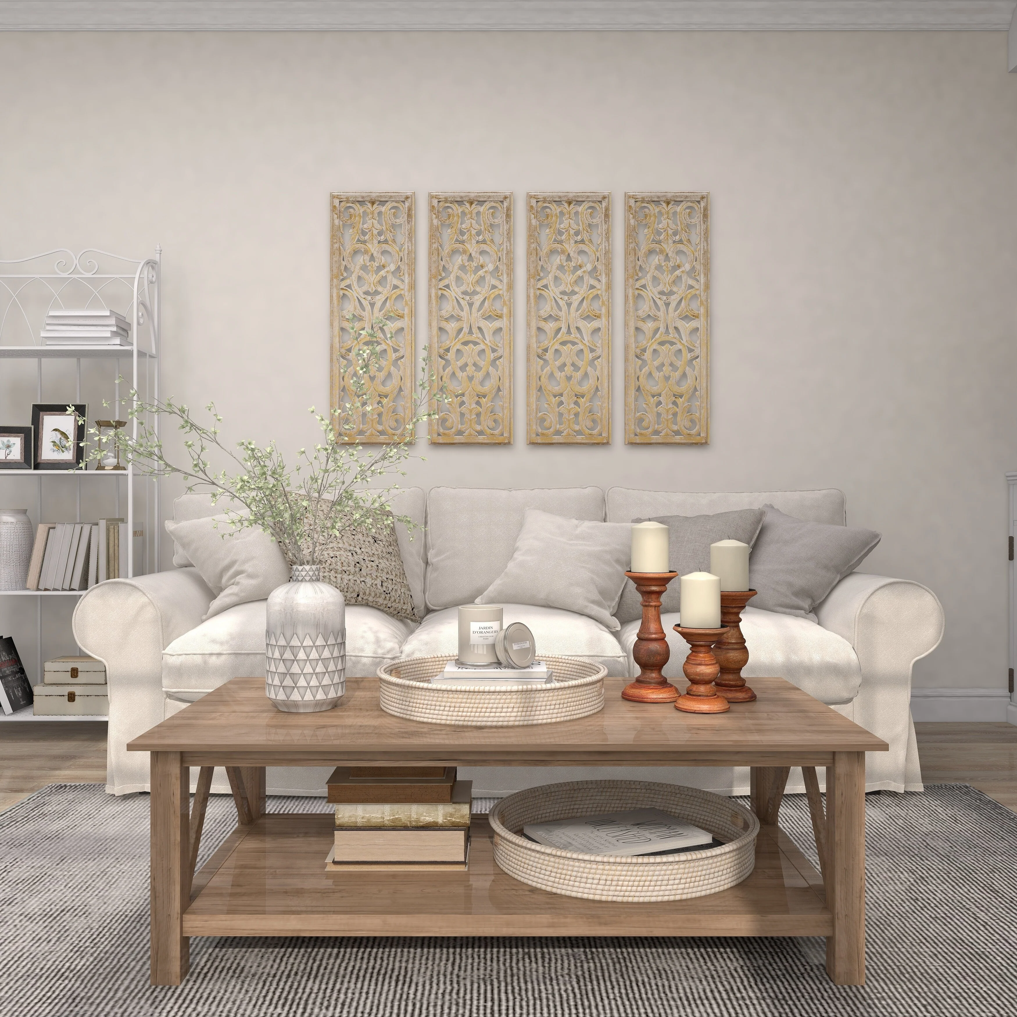 Mango Wood Turned Style Pillar Candle Holder (Set of 3) - White, Brown, Gold, Black, Light Blue, Cream, Silver