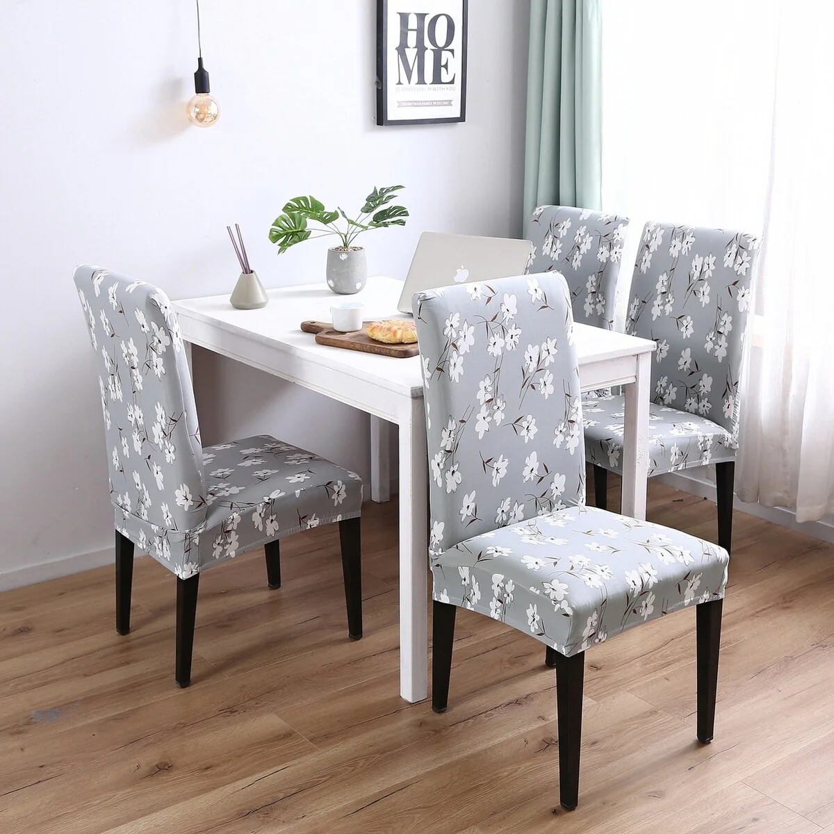 Enova Home Light Blue Elegant Polyester and Spandex Stretch Washable Dining Chair Slipcover Set of 4