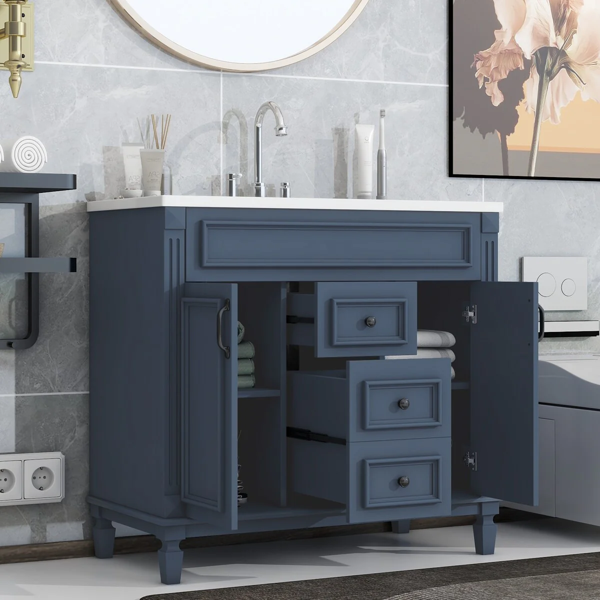 36'' Bathroom Vanity with Top Sink,Bathroom Storage Cabinet
