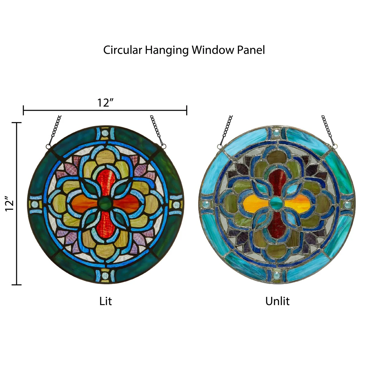 Geometric River of Goods Teal and Yellow Tiffany-Style Stained Glass Round Window Panel - 12