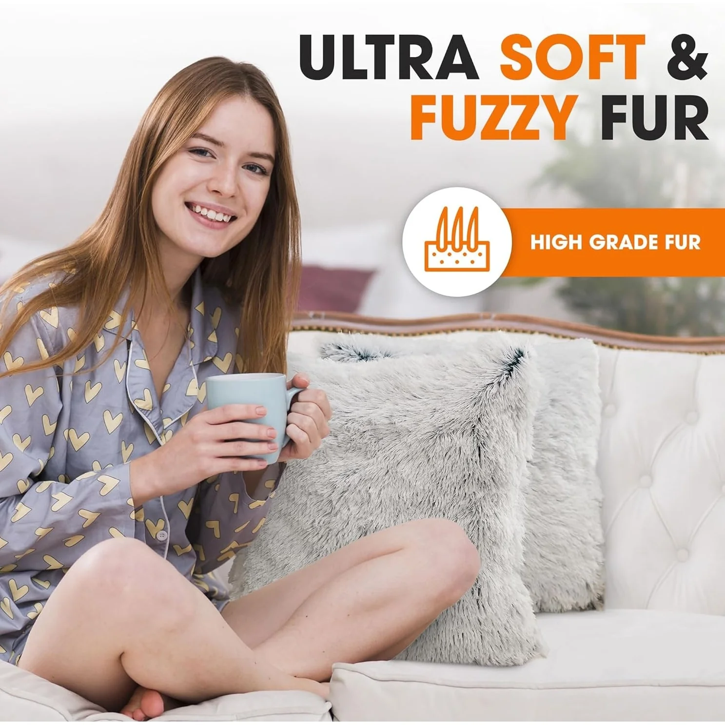 Cheer Collection Shaggy Long Hair Throw Pillows (Set of 2)