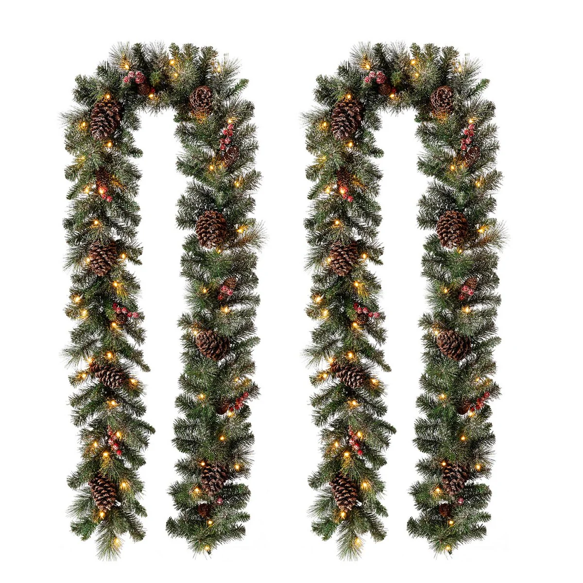 Glitzhome Glittered Pine Cone Christmas Wreath or Garland with LED Light and Timer
