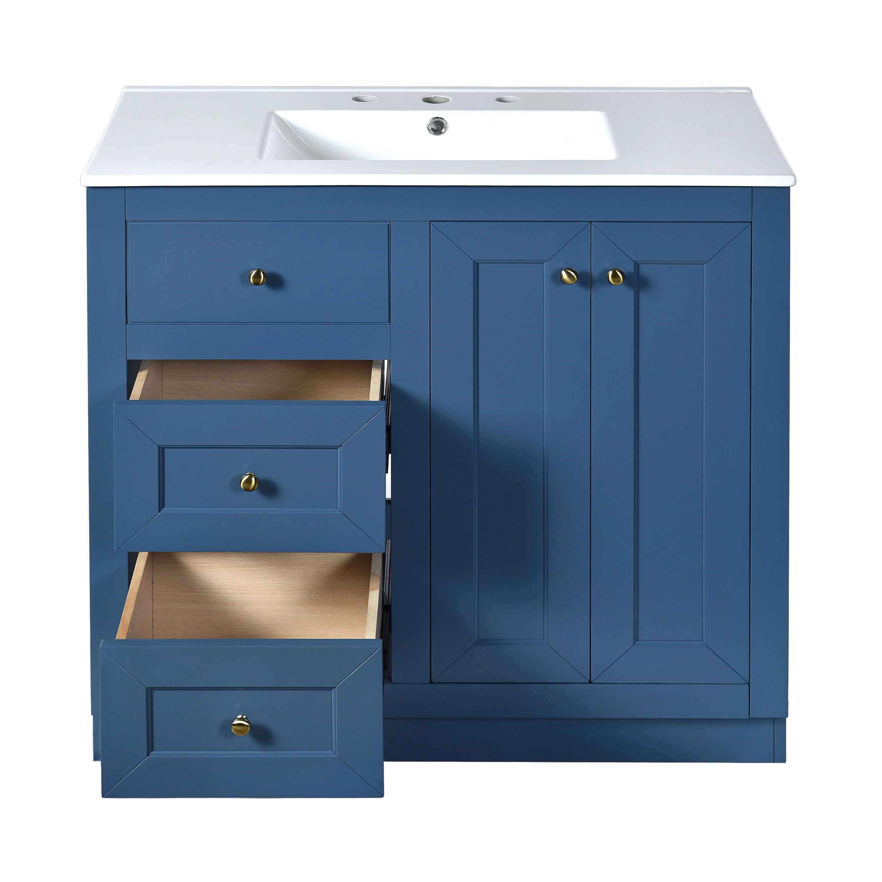 GDFStudio 36inch Bathroom Vanity with Ceramic Sink, Bathroom Storage Cabinet with 2 Drawers& Shelf