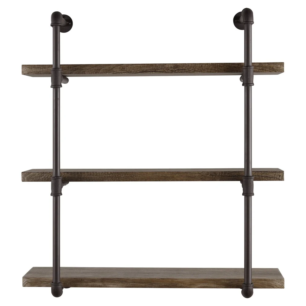 Danya B. 3-tier Faux Wood Industrial Pipe Wall Shelf