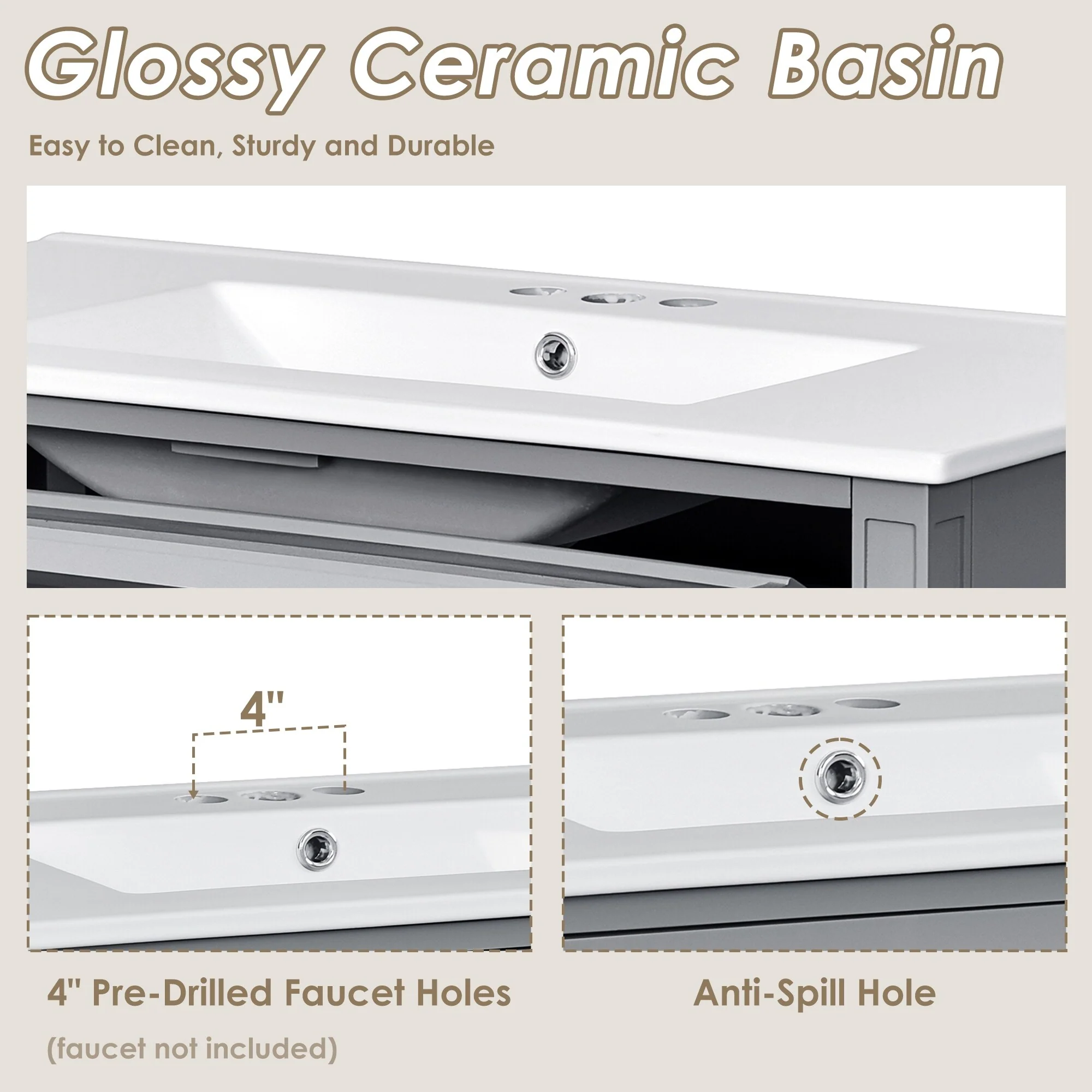 Bathroom Vanity with Single Sink, Bathroom Vanities with 2 Drawers, Bathroom Storage Cabinet with 1 Tip-Out Drawer and 1 Door