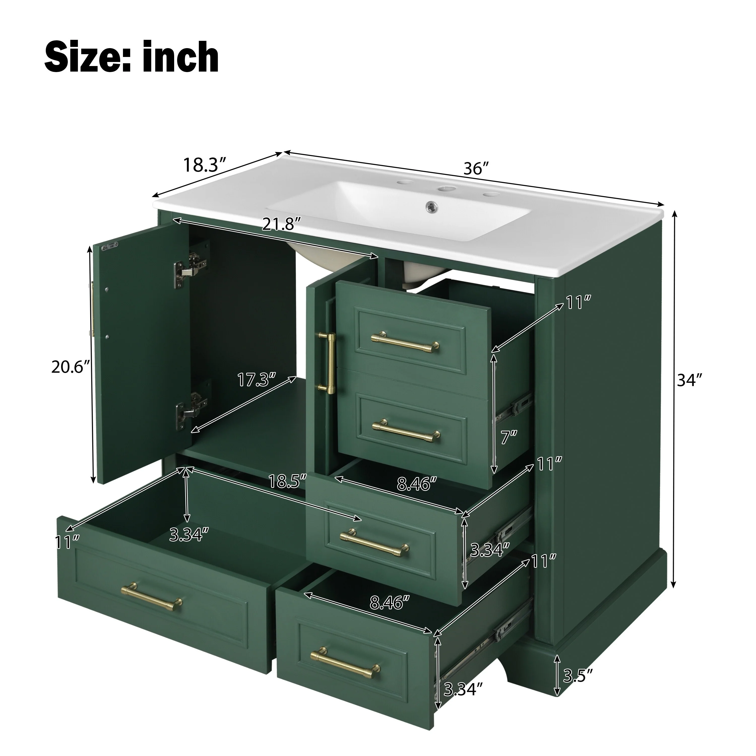 Bathroom Vanity with Resin Sink, Bathroom Vanity Set with 4 Drawers, Bathroom Storage Cabinet with 2 Soft Close Doors