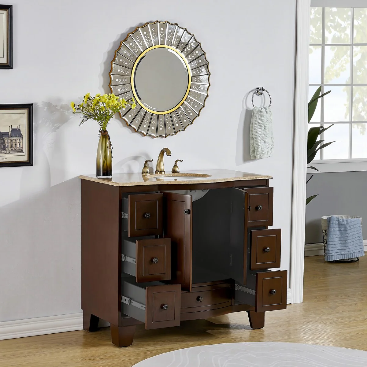 Stufurhome Alandra 40 Inches Dark Cherry Single Sink Bathroom Vanity - 40