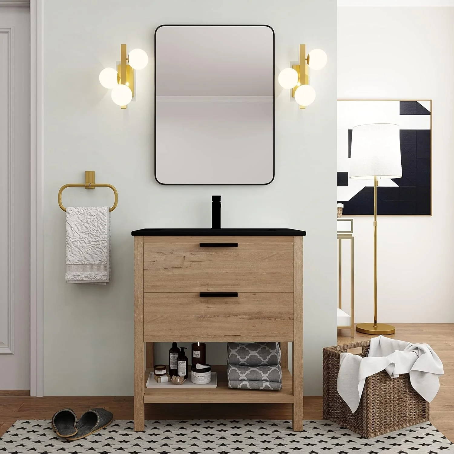 BNK 30/36 Inch Bathroom Vanity With Single Sink,Modern Bathroom Vanities With Soft Close Drawer And Shelf