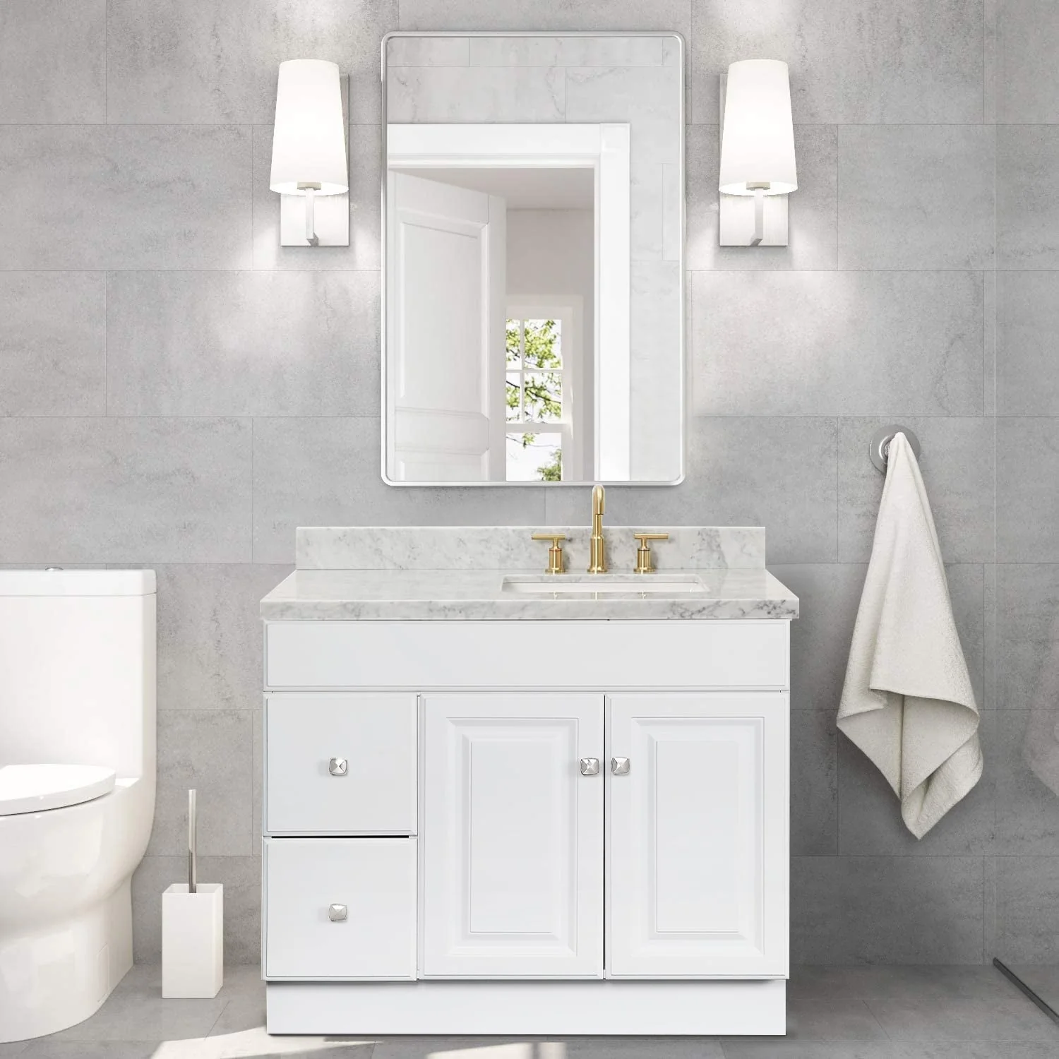 PROOX Bath Cultured Marble Vanity Top Undermount Rectangle Sink Backsplash Included