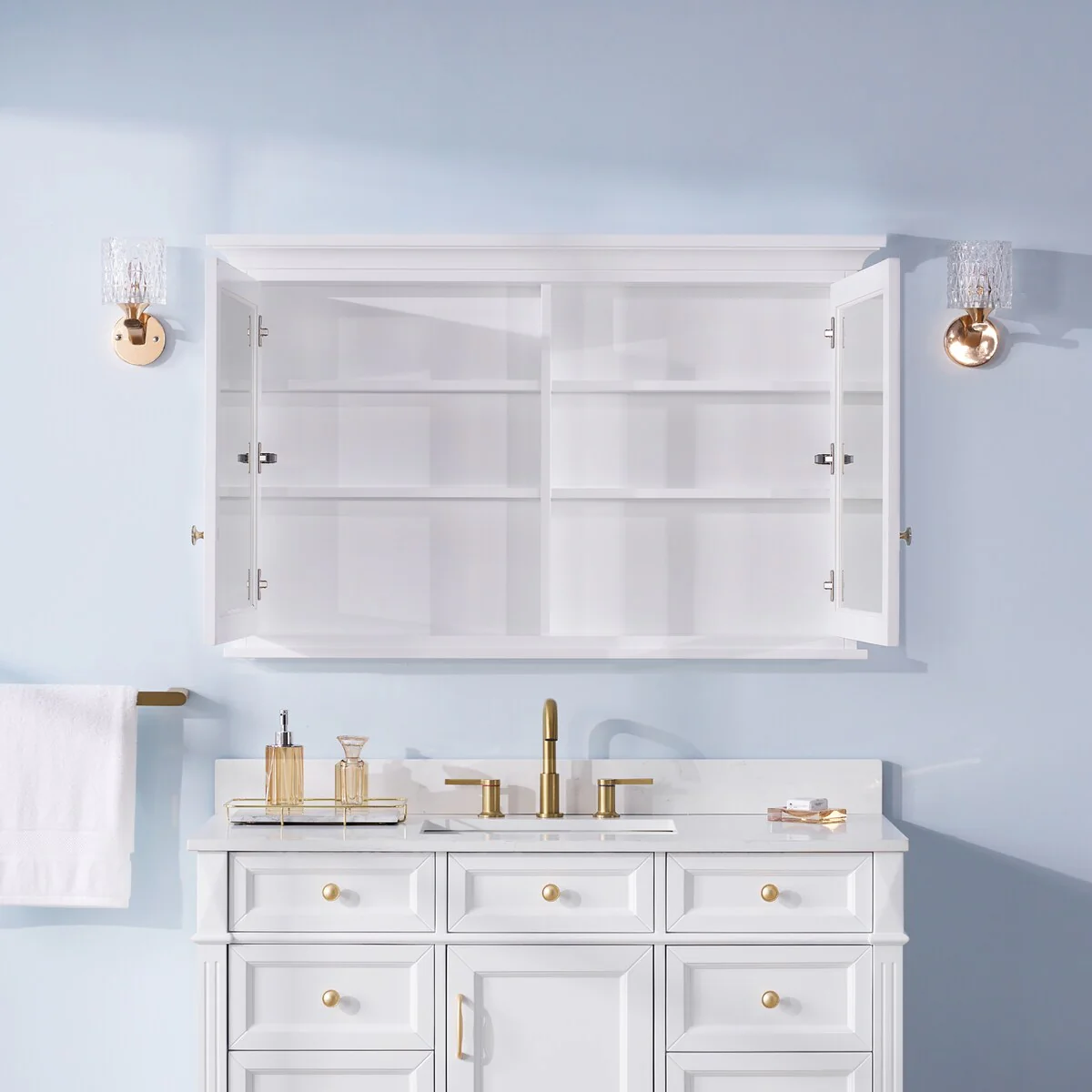 30''H Surface Mount Solid Wood Framed Medicine Cabinet With Mirror And Wooden Shelves