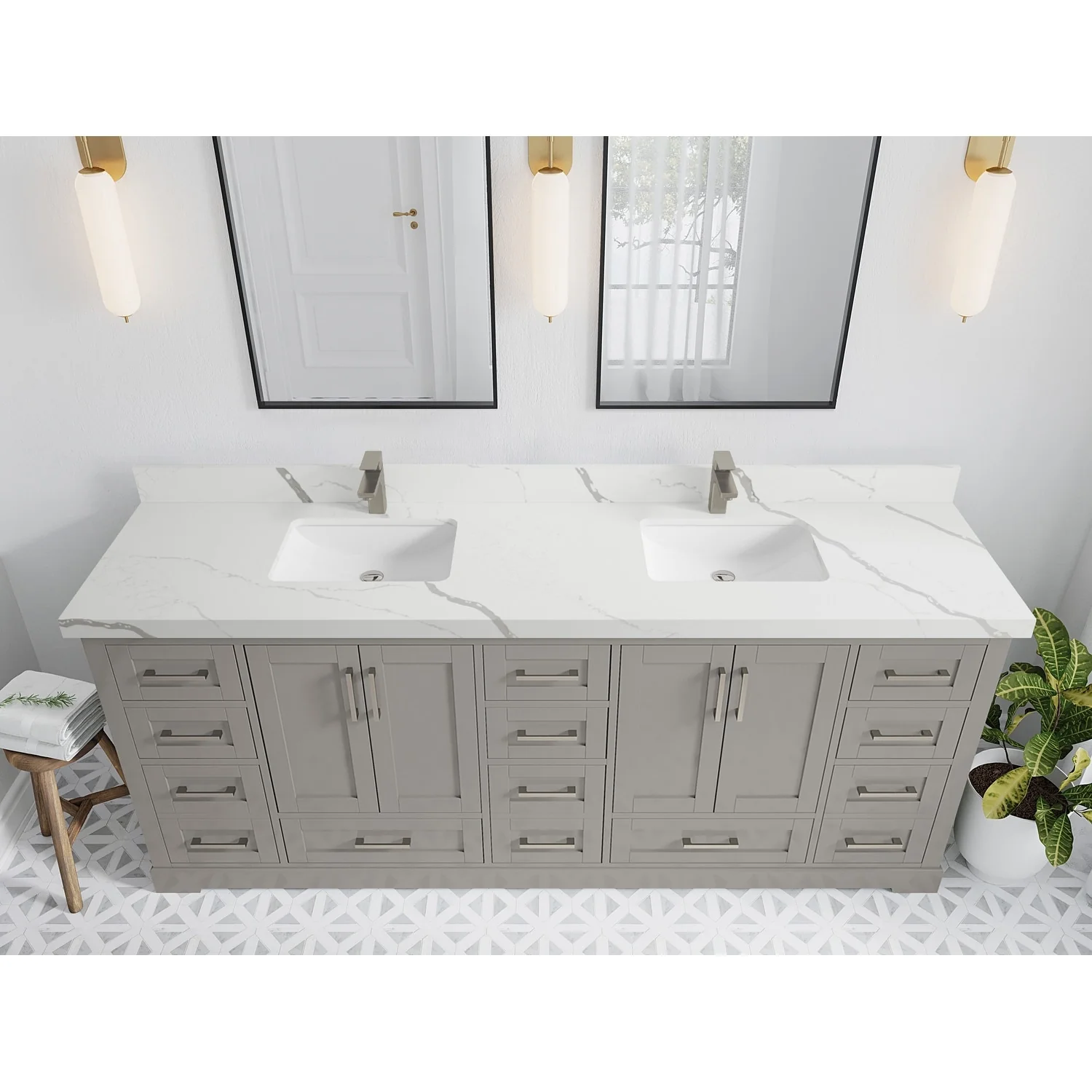 Willow Collection 84 in W x 22 in D x 36 in H Boston Double Bowl Sink Bathroom Vanity with Countertop