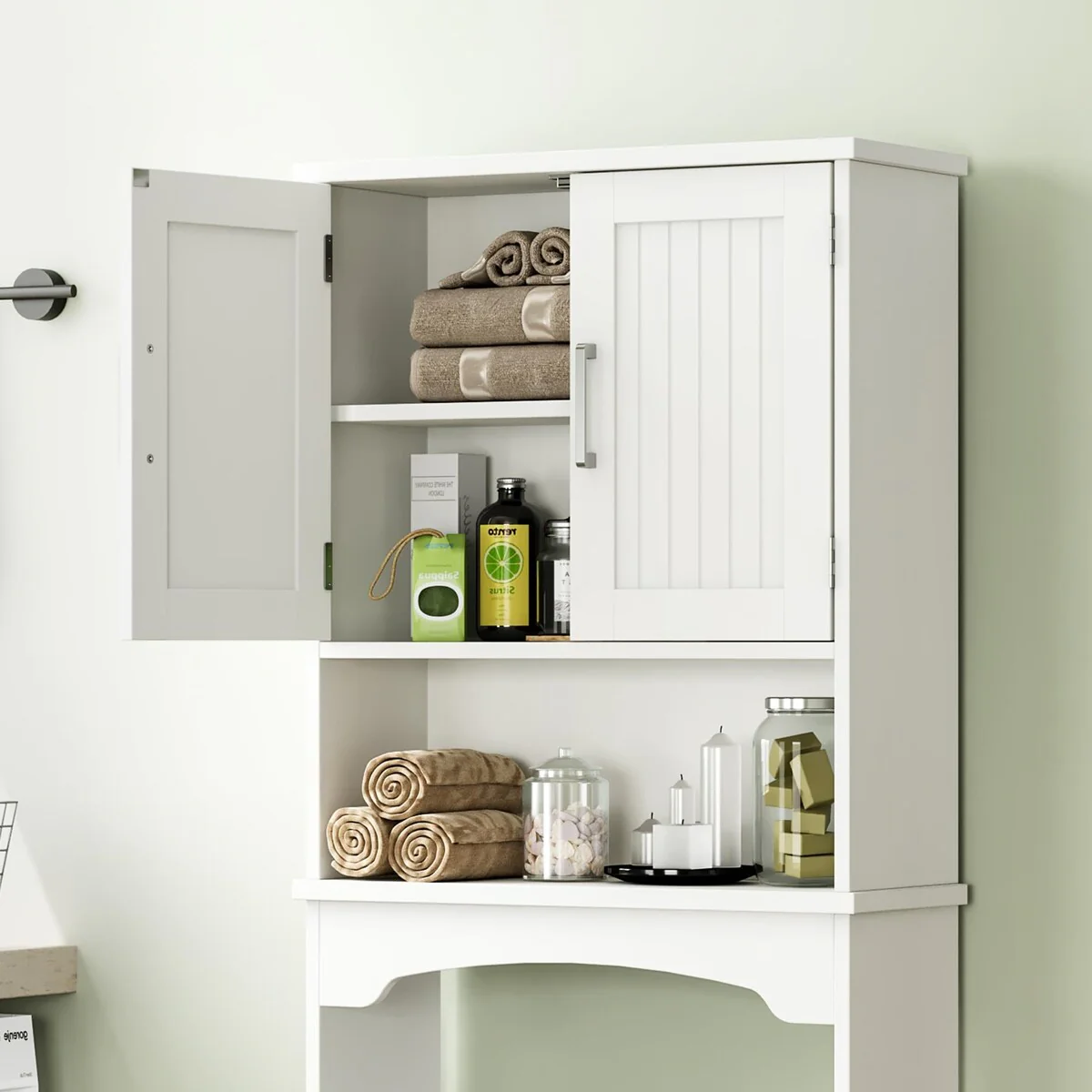 Over The Toilet Storage Cabinet with Double Doors and Anti-Tip Device