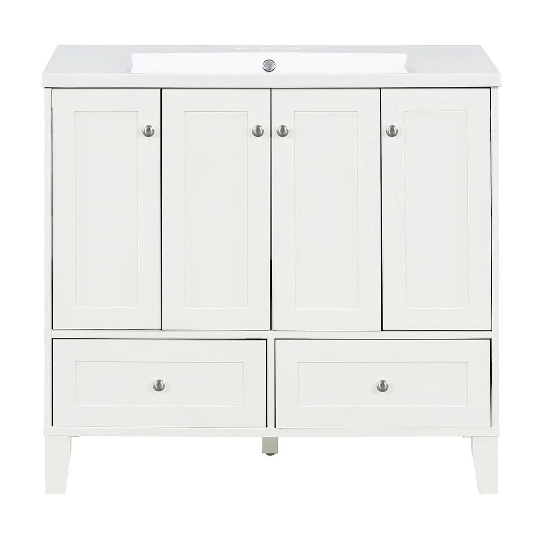 36'' Bathroom Vanity with Sink Set, Solid Wood Frame Bathroom Storage Cabinet, Freestanding Vanity Set