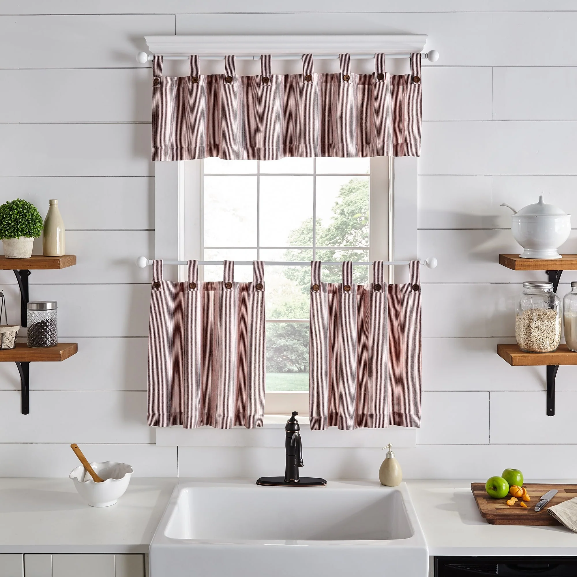 Tucker Ticking Stripe Kitchen Curtain Tier Set