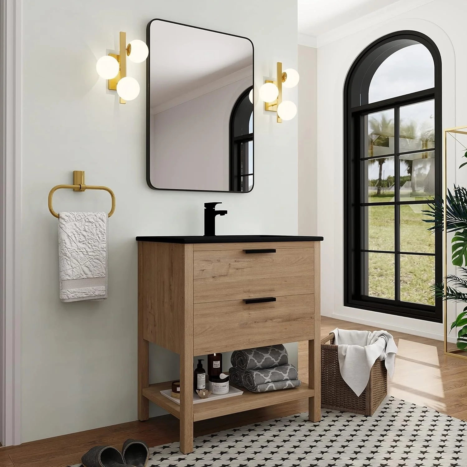BNK 30/36 Inch Bathroom Vanity With Single Sink,Modern Bathroom Vanities With Soft Close Drawer And Shelf