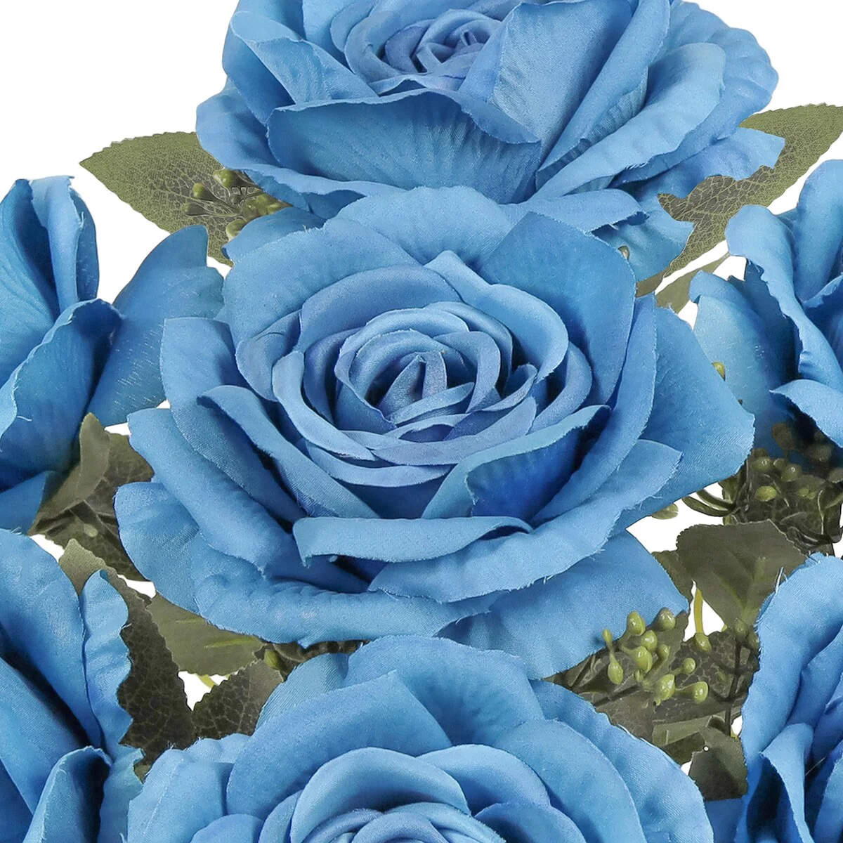 Set of 2 Deluxe Blue Artificial Elegant Rose Flower Stem Bush Bouquet 17in - 17