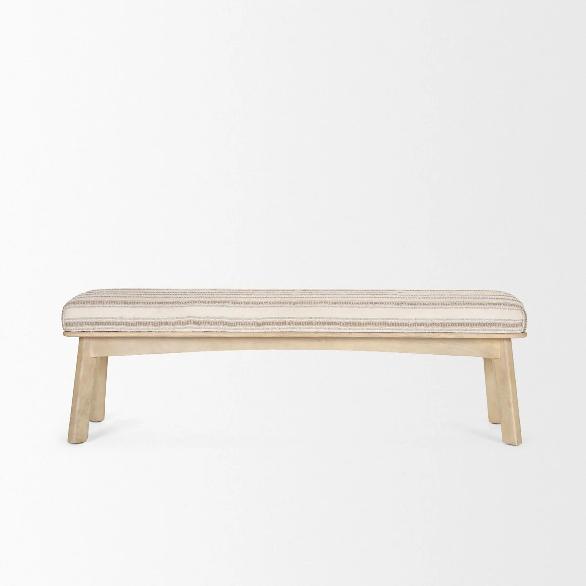Taimo White Washed Light Brown Wood w/ Striped Fabric Seat Bench - 62.2L x 17.0W x 19.3H