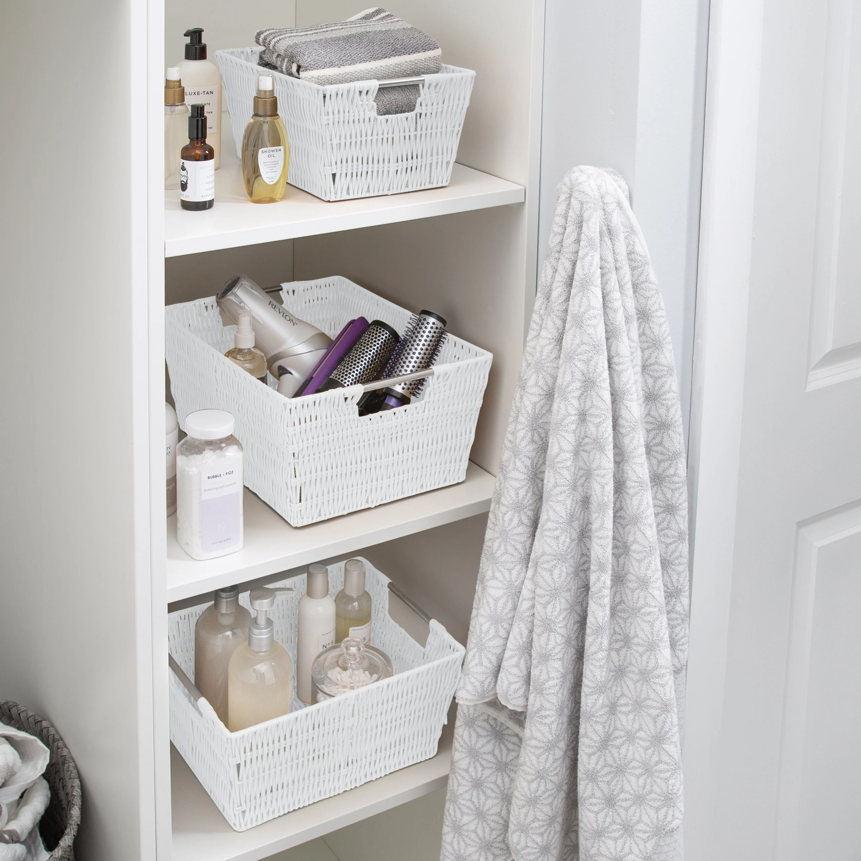 Simplify 3 Pack Set Rattan Tote Baskets in Charcoal