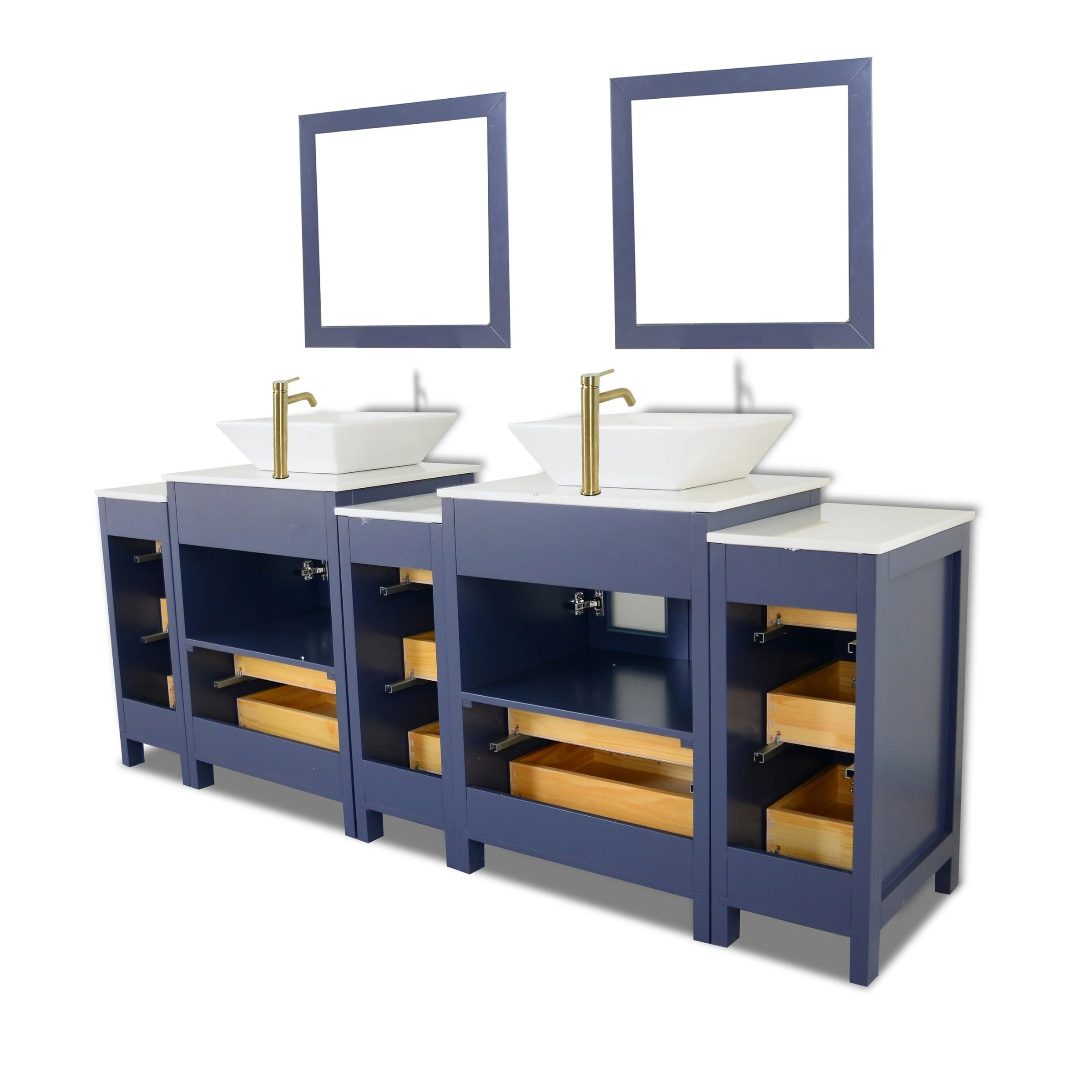 Vanity Art 84-Inch Double Sink Bathroom Vanity Set with Engineered Marble Top and Free Mirror - 84 W X 18.5 D X 31.1 H