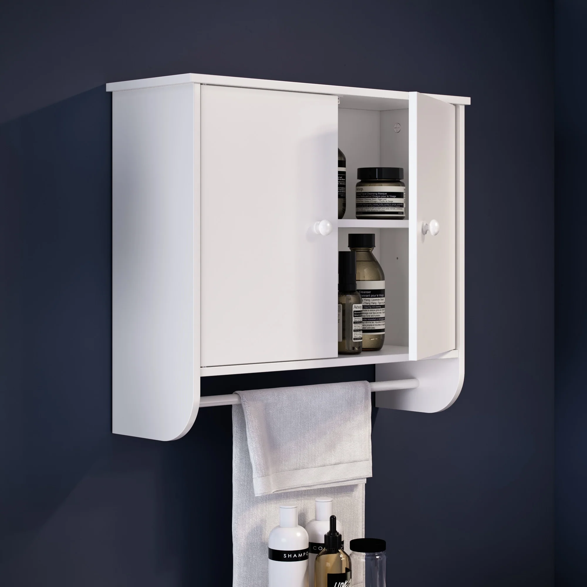 RiverRidge Medford Two-Door Bathroom and Laundry Wall Mount Storage Medicine Cabinet with Adjustable Shelf - White