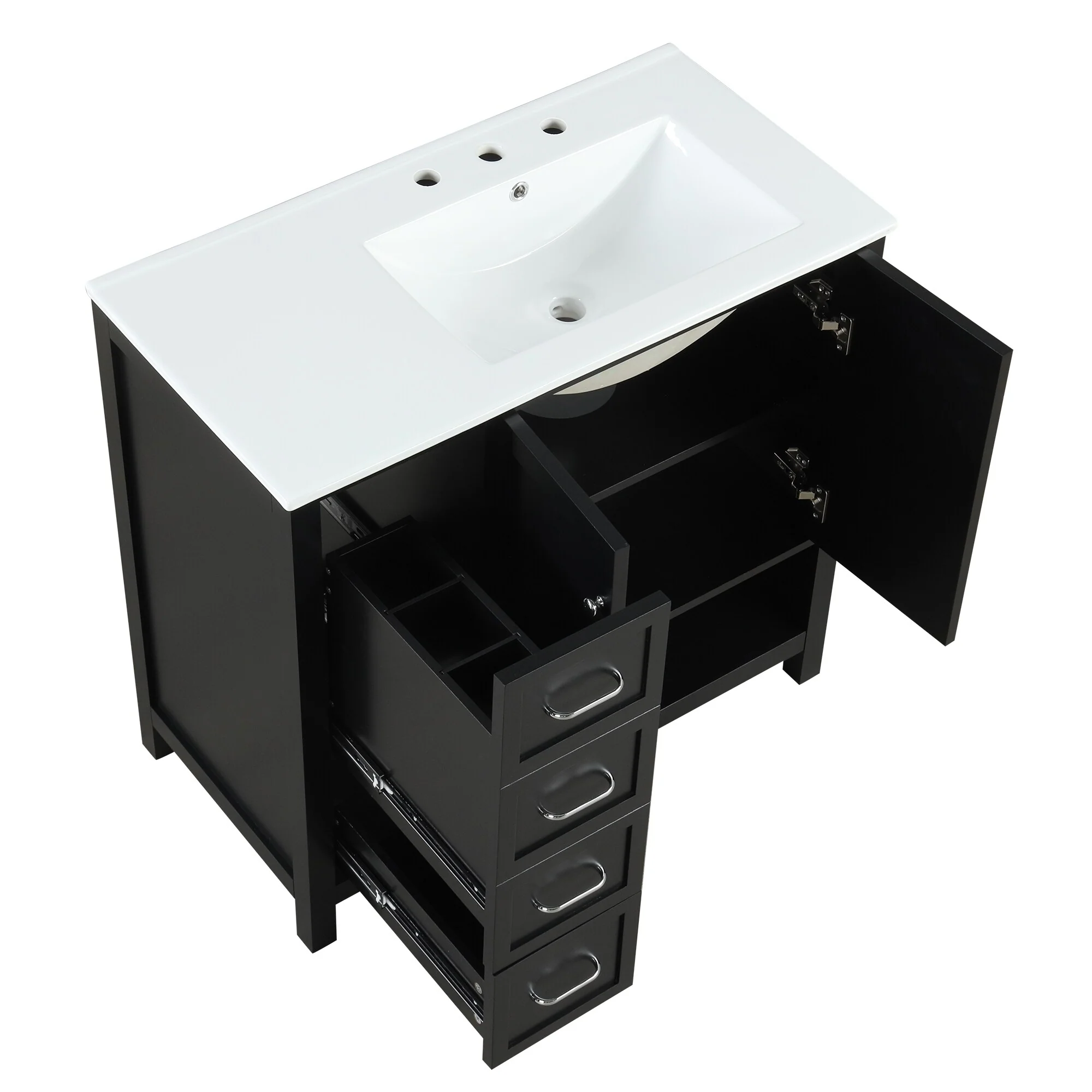 Bathroom Vanity with Ceramic Sink, Bathroom Storage Cabinet with 2 Drawers, Bathroom Vanity with 1 Tip-Out Drawer and 1 Door