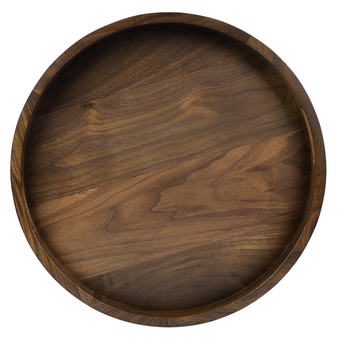 KINWELL Round Black Walnut Wood Serving Tray Ottoman Tray with Handles