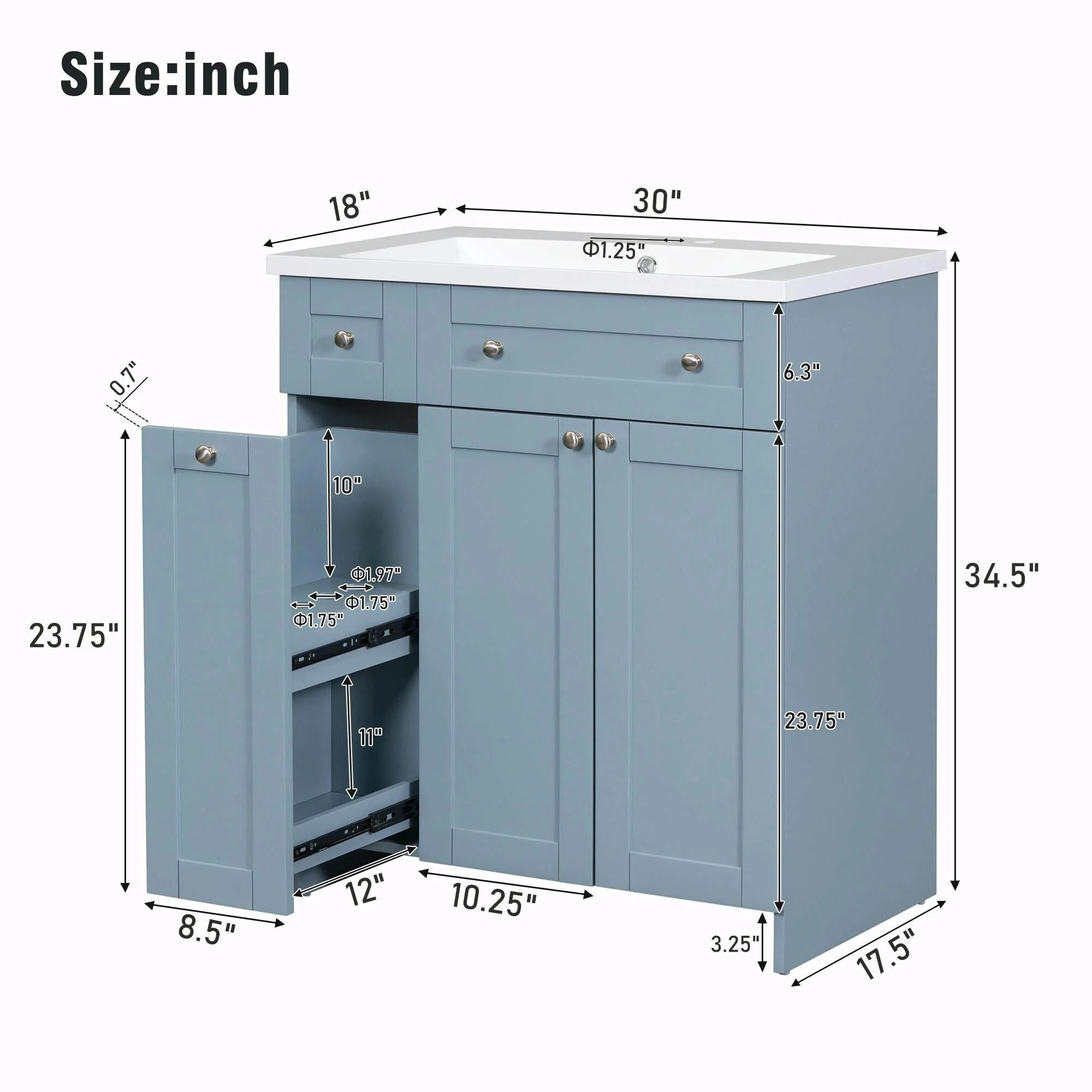 30-Inch Bathroom Vanity with Ceramic Sink Combo
