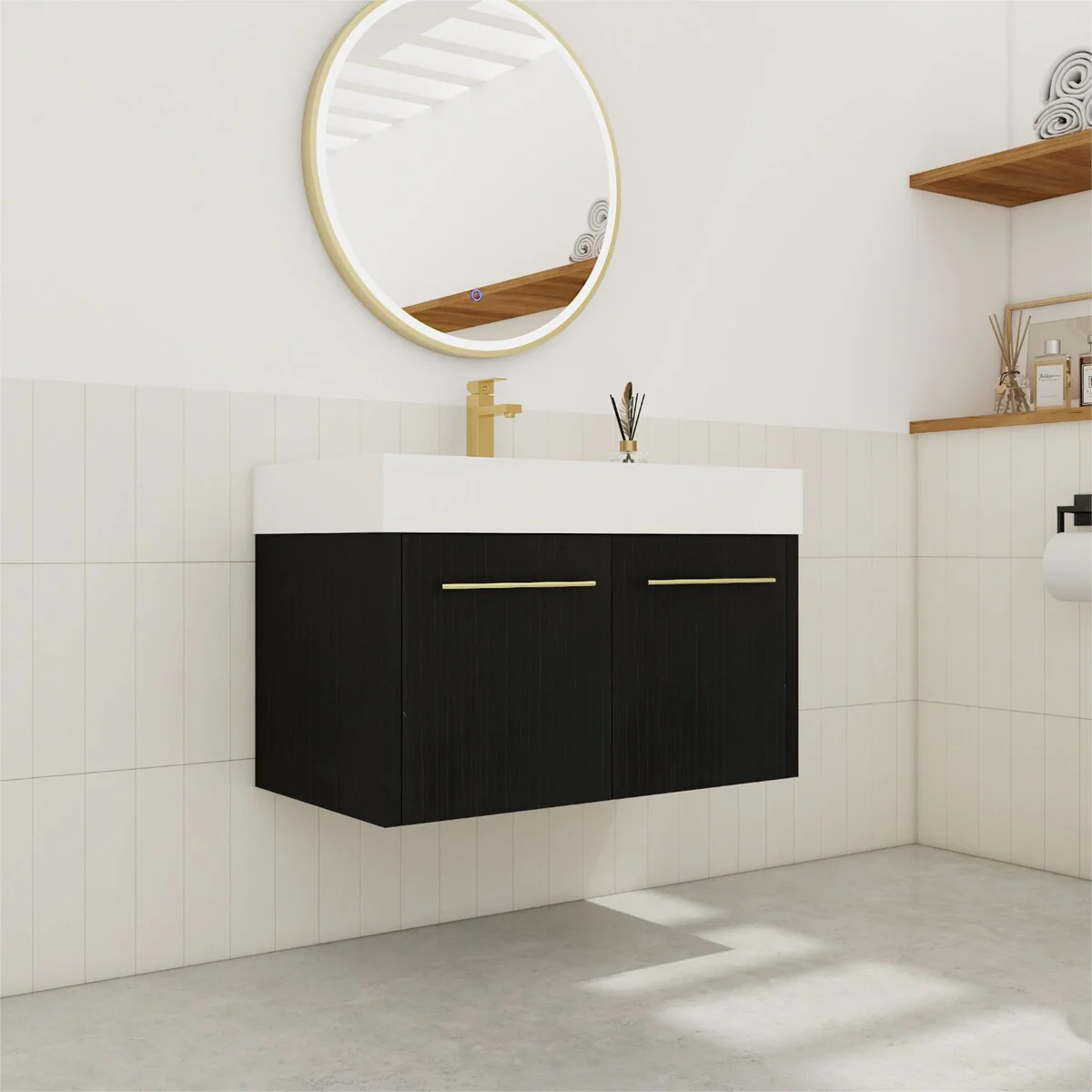 Bathroom Vanity With Sink In 24/30/36 Inch, Floating Bathroom Vanity with Soft Close Door