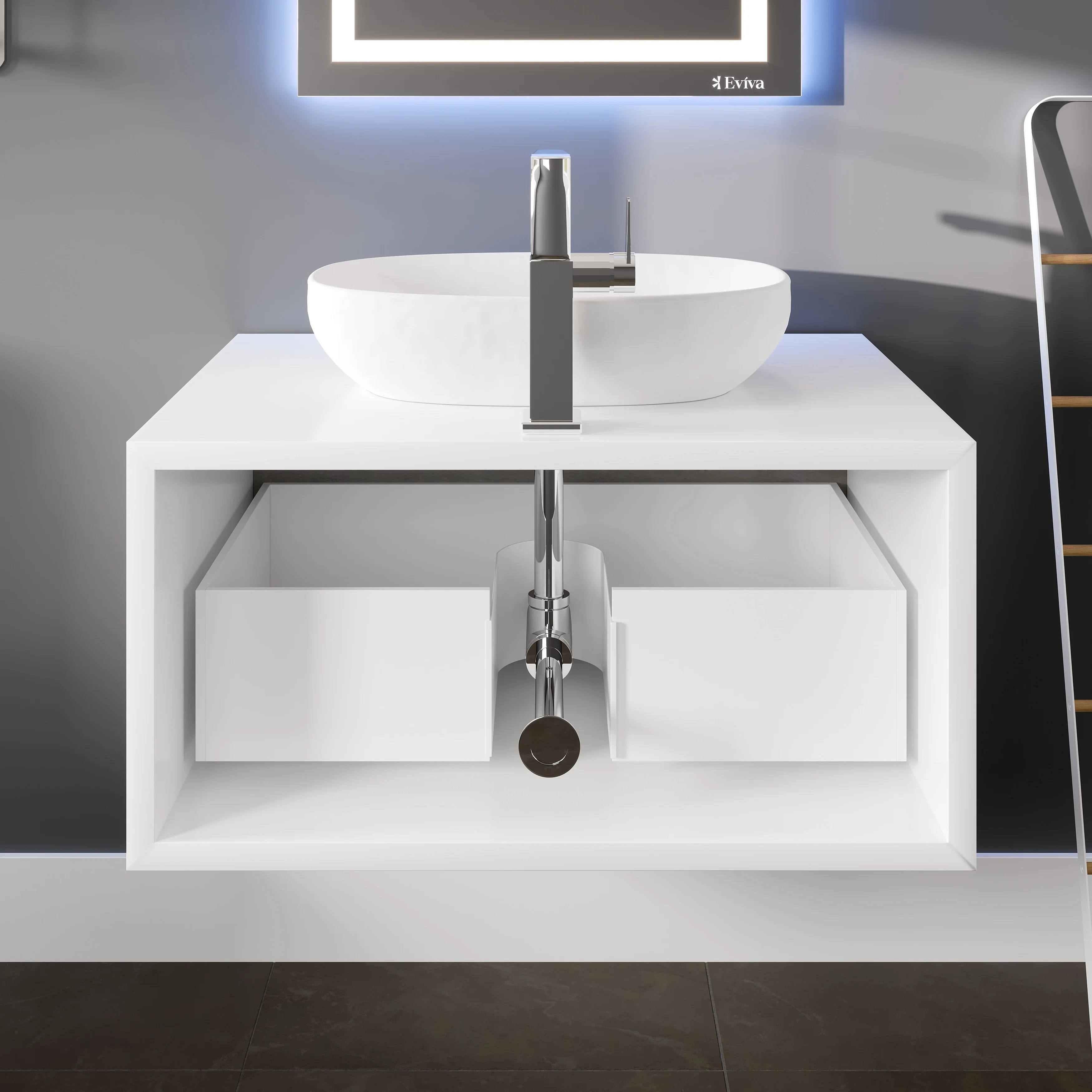 Eviva Santa Monica 30 inch Gray Wall Mount Bathroom Vanity with Acrylic Vessel Sink