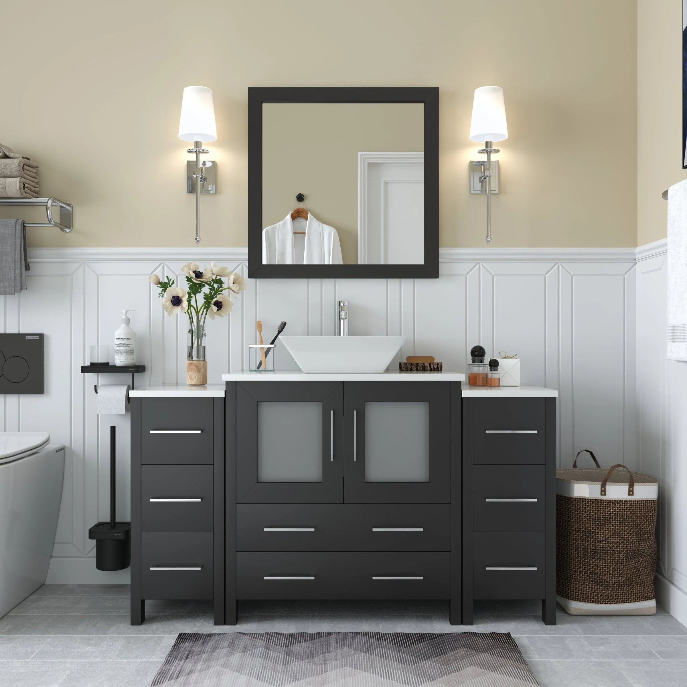 Vanity Art 54-inch Single Sink Bathroom Vanity Set with Engineered Marble Top and Free Mirror - 54 x 18.5 x 36 Inches