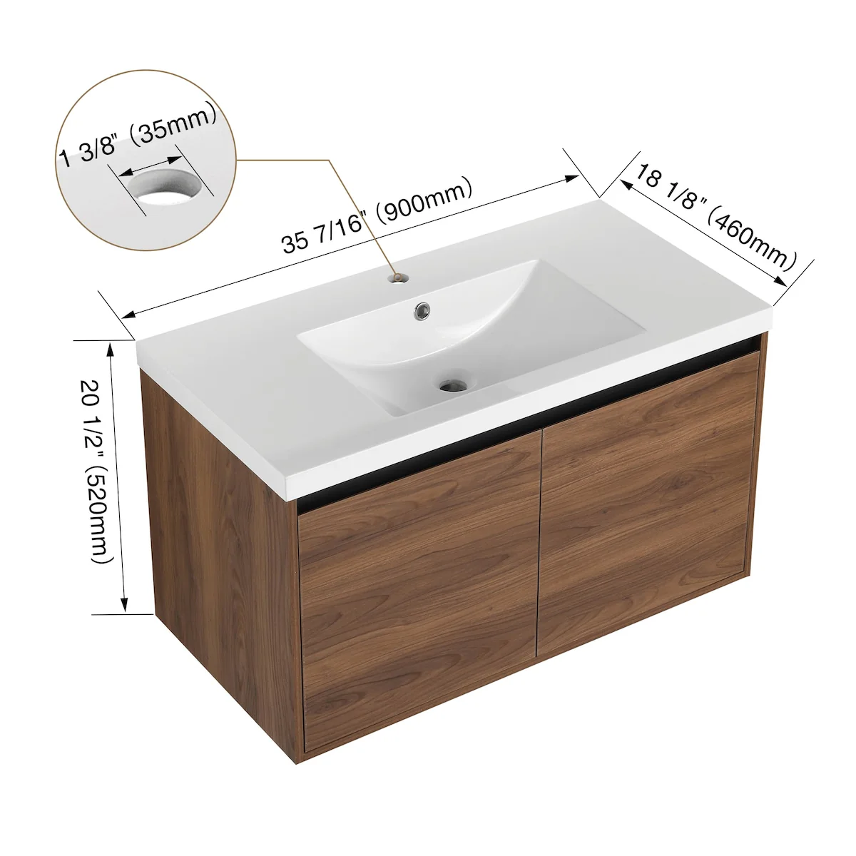 Bathroom Vanity with Resin Countertop Sink & 2 Doors