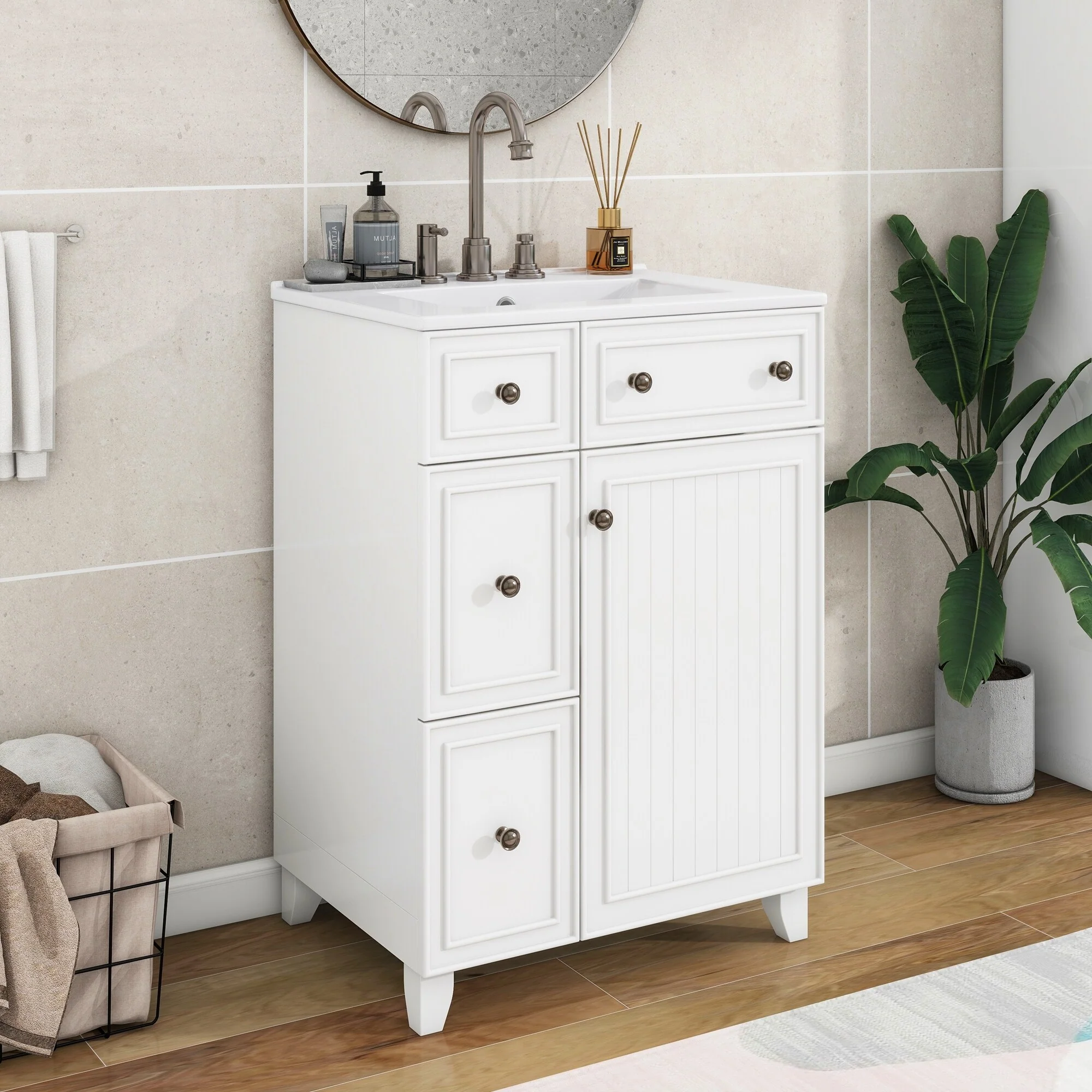 24-Inch Bathroom Vanity Cabinet with Ceramic Sink by Harper&Bright Designs