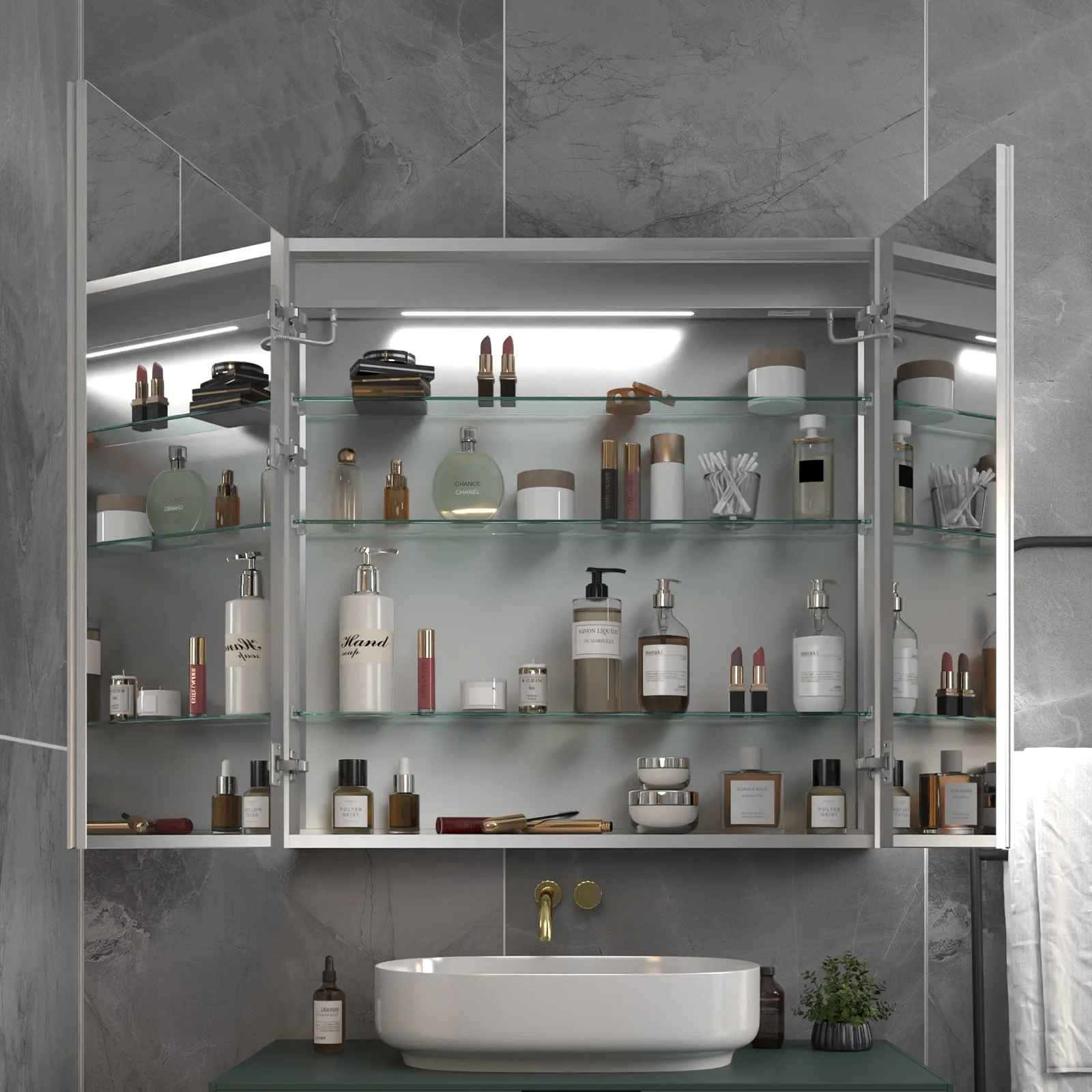 ExBrite Led Lighted Medicine Cabinet Recessed or Surface with Mirrors