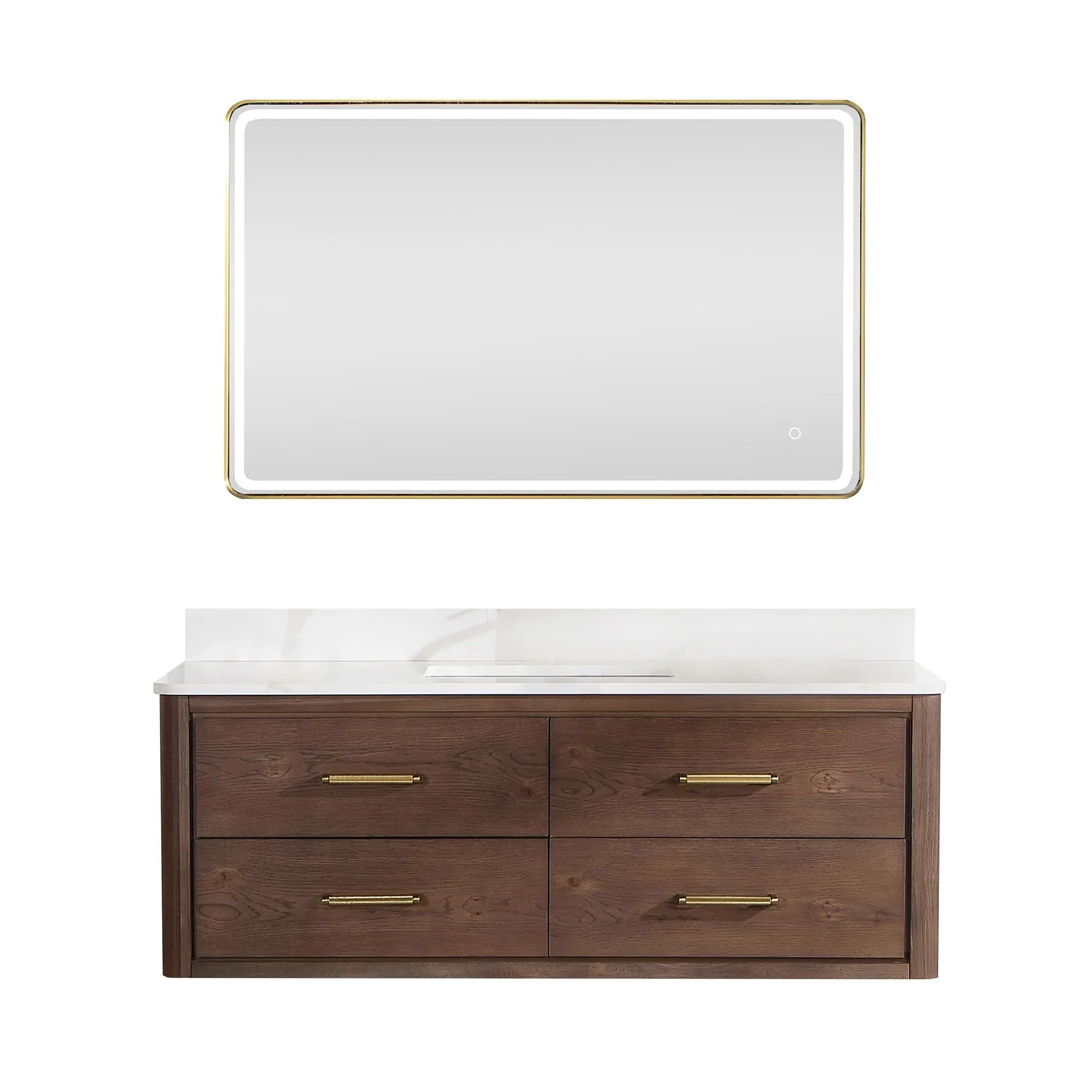 Cristo Floating Bath Vanity with White Quartz Stone Top and Mirror