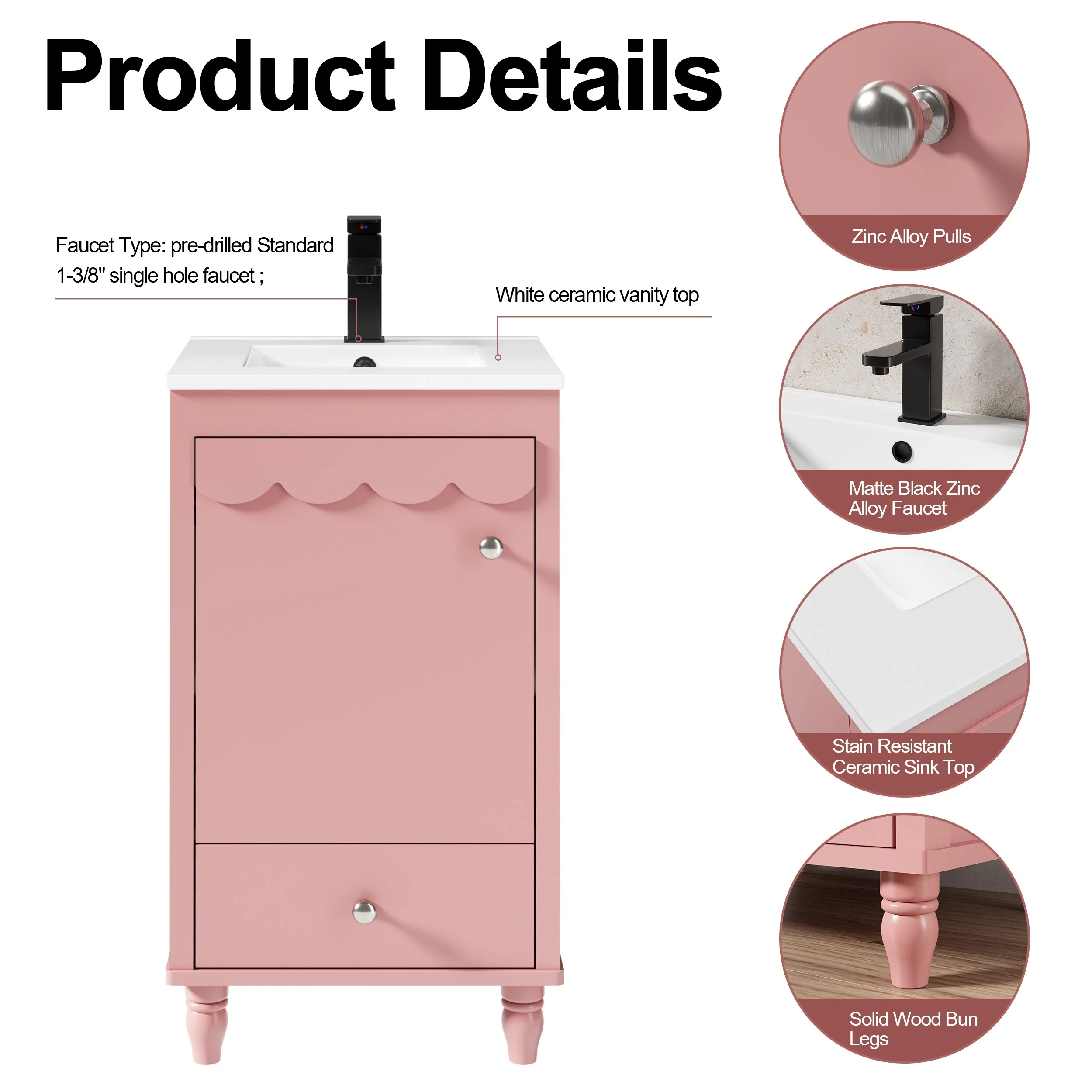 Lace Trim Freestanding Bathroom Vanity Set - Perfect for Bathrooms