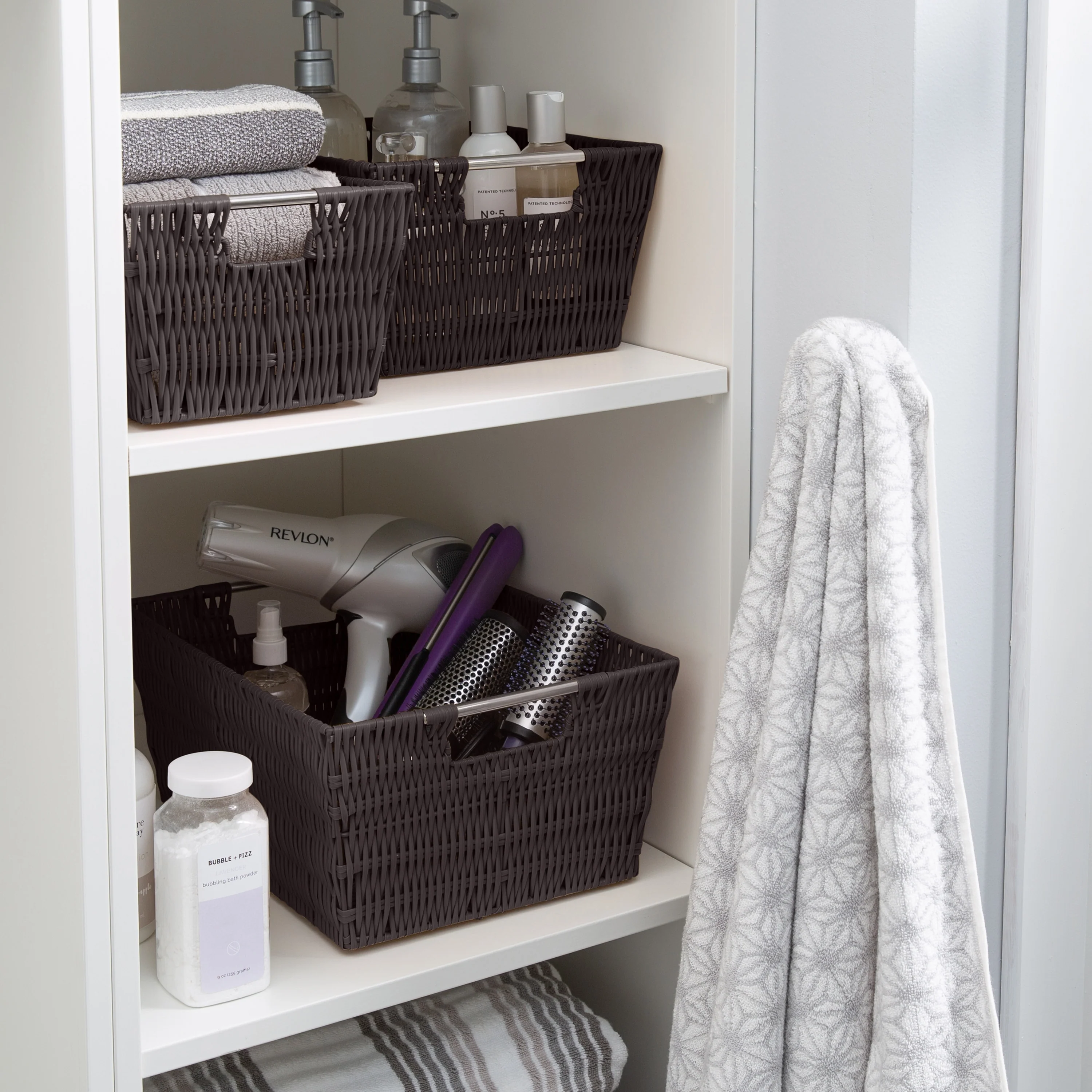 Simplify 3 Pack Set Rattan Tote Baskets in Charcoal