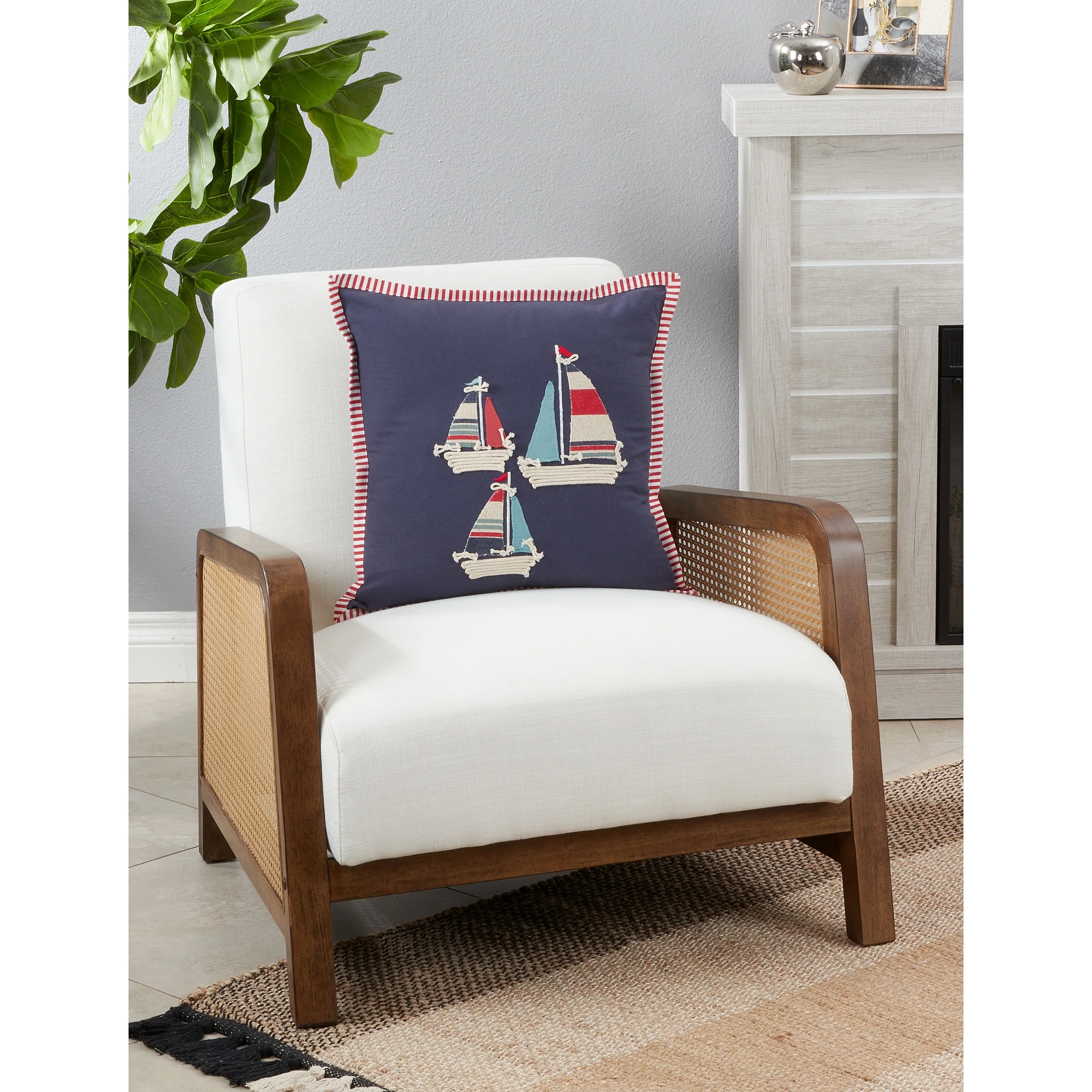 Sail Boats Appliqué Throw Pillow
