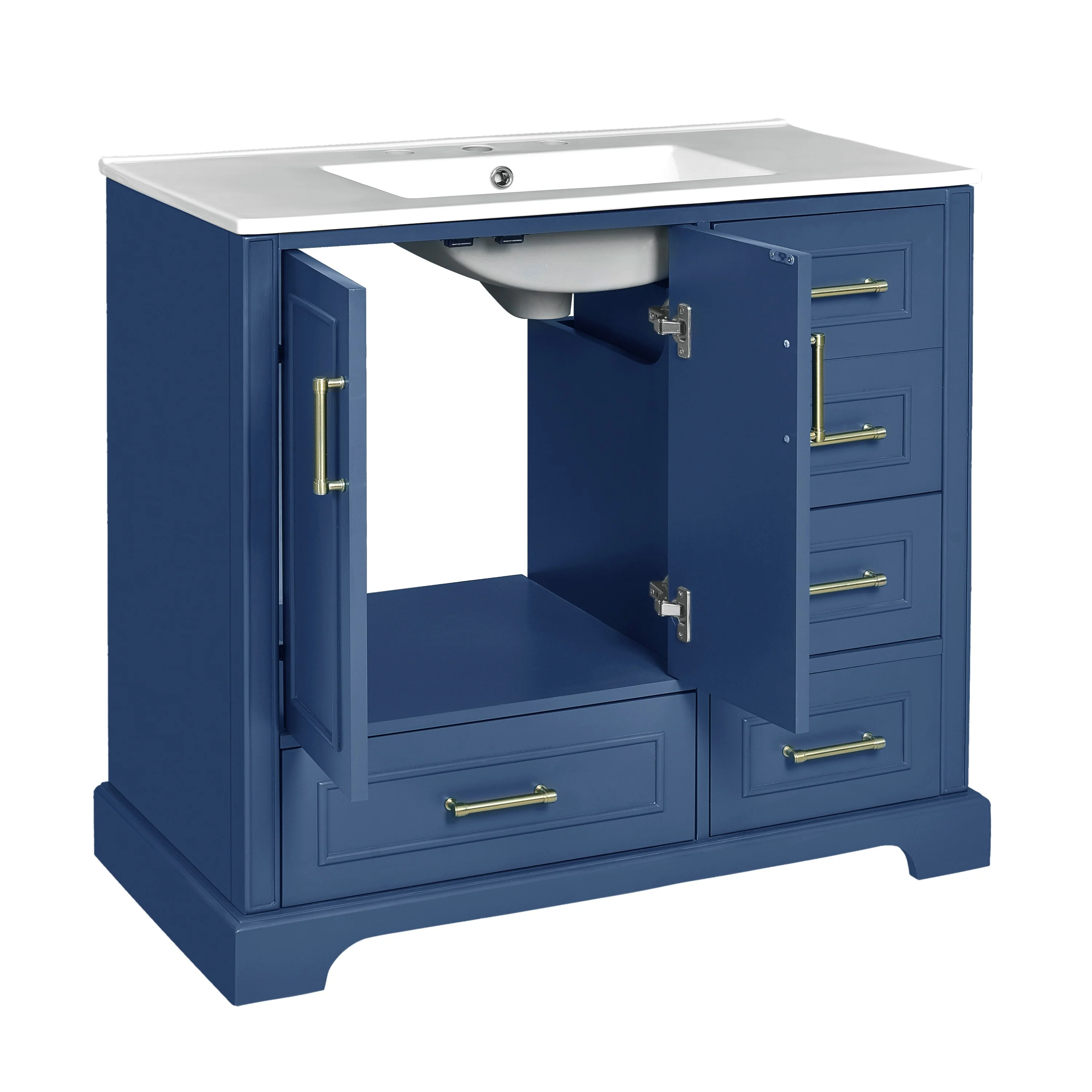 Bathroom Vanity with Resin Sink, Bathroom Vanity Set with 4 Drawers, Bathroom Storage Cabinet with 2 Soft Close Doors