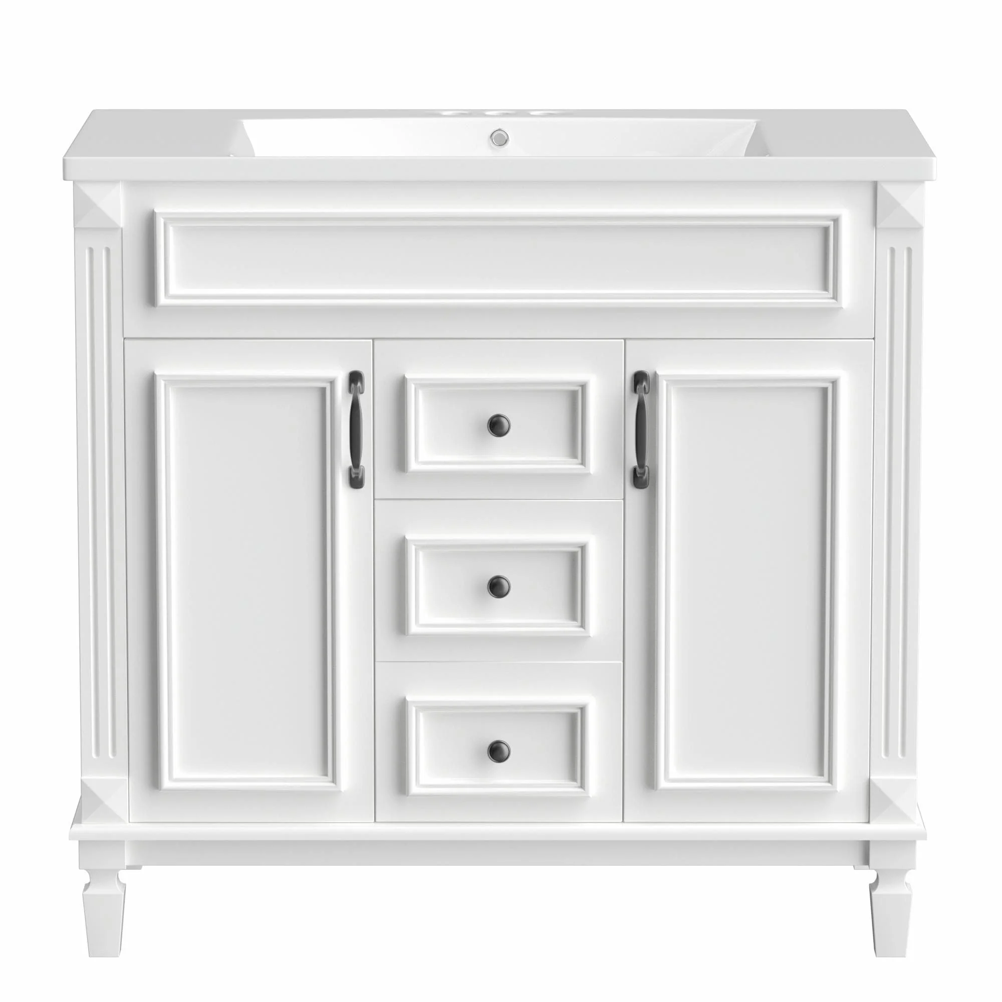 36'' Modern Bathroom Vanity with Top Sink, Soft-Closing Doors, and Drawers