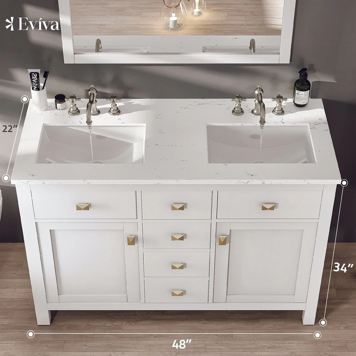 Totti Artemis 48-inch White Transitional Double Sink Bathroom Vanity