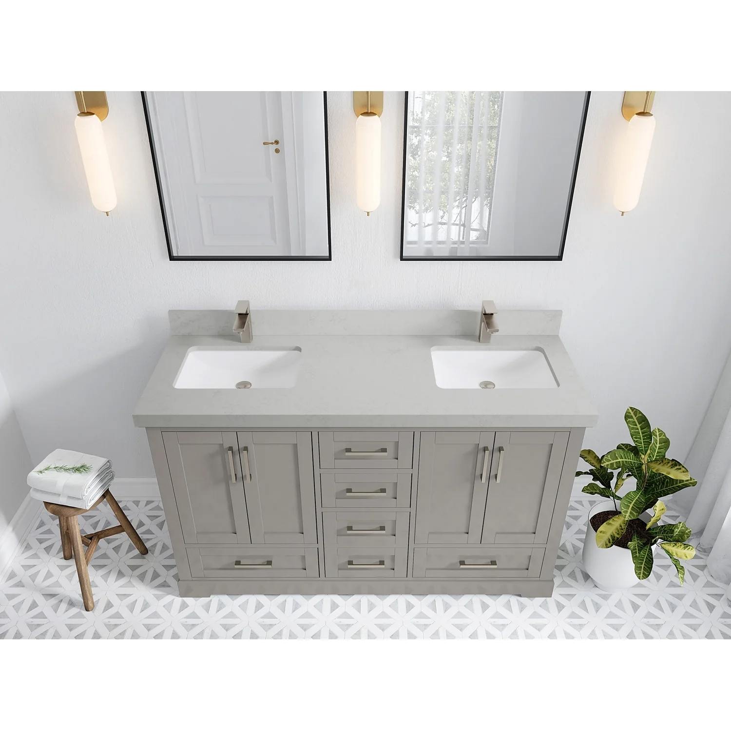 Willow Collection 60 in W x 22 in D x 36 in H Boston Double Bowl Sink Bathroom Vanity with Countertop