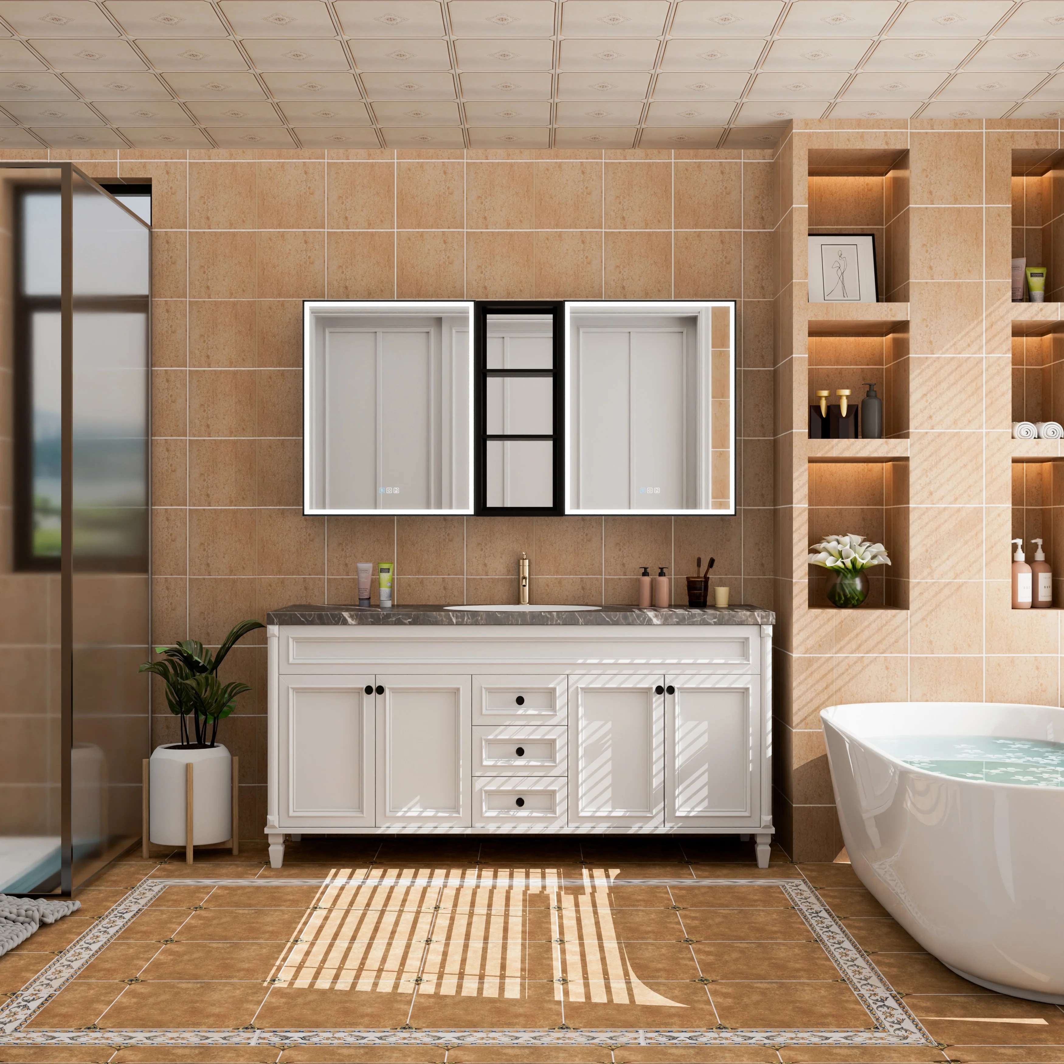 30 in. H Recessed or Surface Wall Mounted LED Mirror Cabinet With Black Side Cabinet