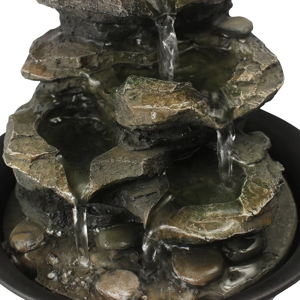 8.3-inch H 4-Tier Cascading Rock Falls Tabletop Water Fountain w/Light
